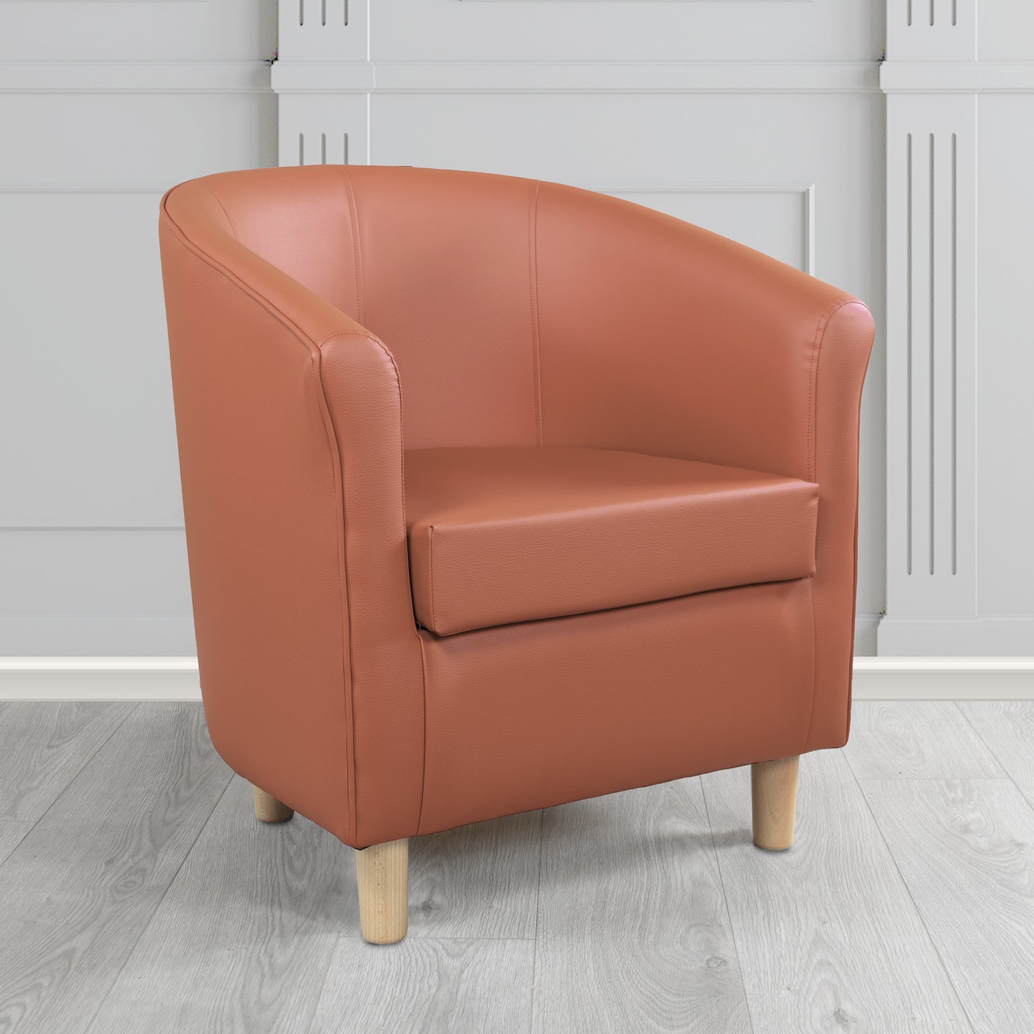Tuscany Tub Chair in Chieftain Fabrics Just Colour Antimicrobial Crib 5 Contract Faux Leather with Light Wood Legs