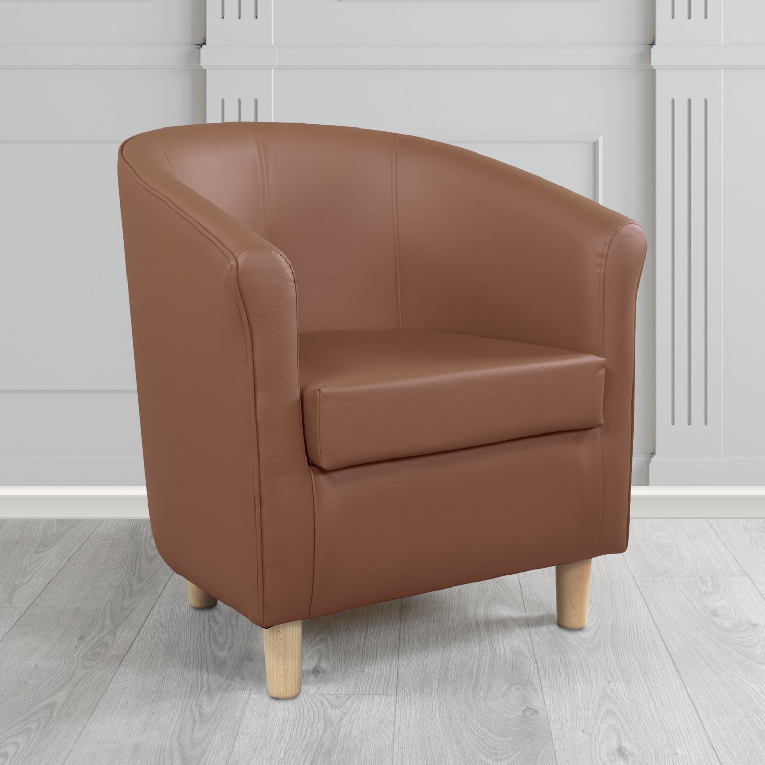 Tuscany Tub Chair in Chieftain Fabrics Just Colour Antimicrobial Crib 5 Contract Faux Leather with Light Wood Legs