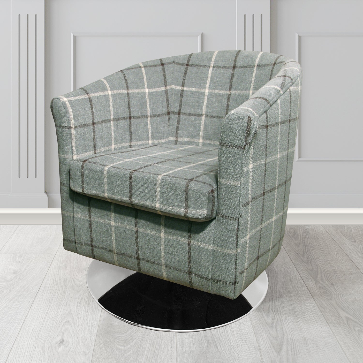 Tuscany Swivel Tub Chair in Cristina Marrone Lana Check Tartan Crib 5 Fabric