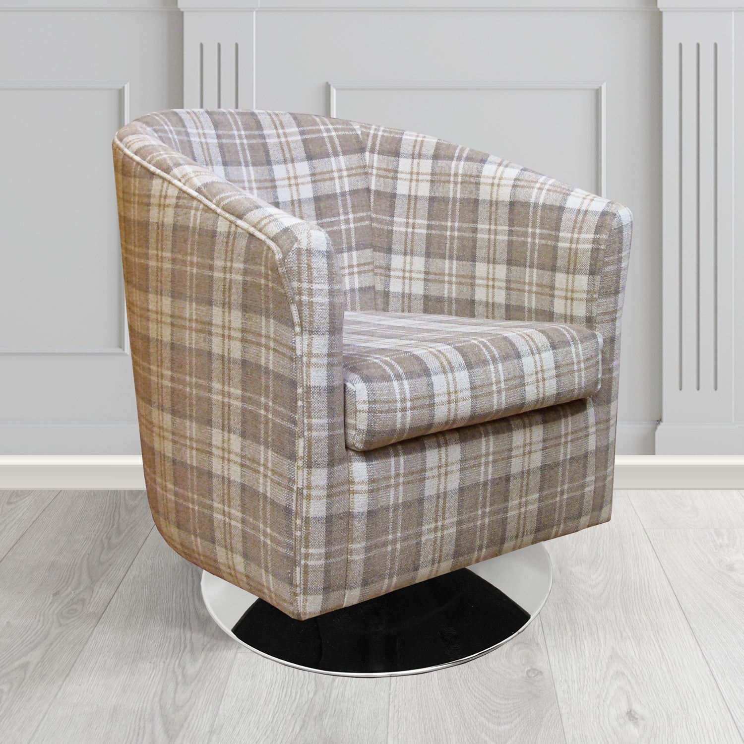 Tuscany Swivel Tub Chair in Lana Tartan Crib 5 Fabric