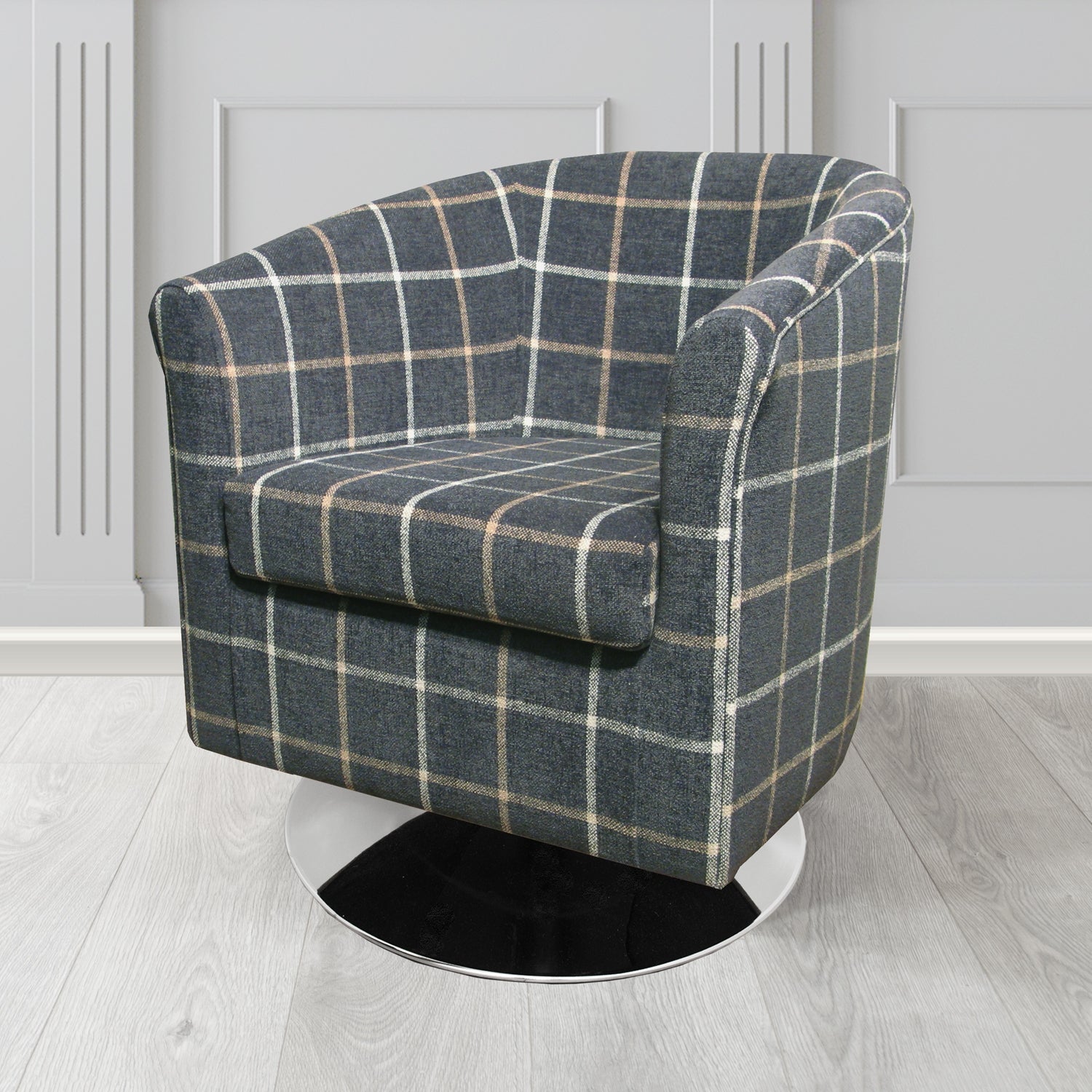 Tuscany Swivel Tub Chair in Cristina Marrone Lana Check Tartan Crib 5 Fabric