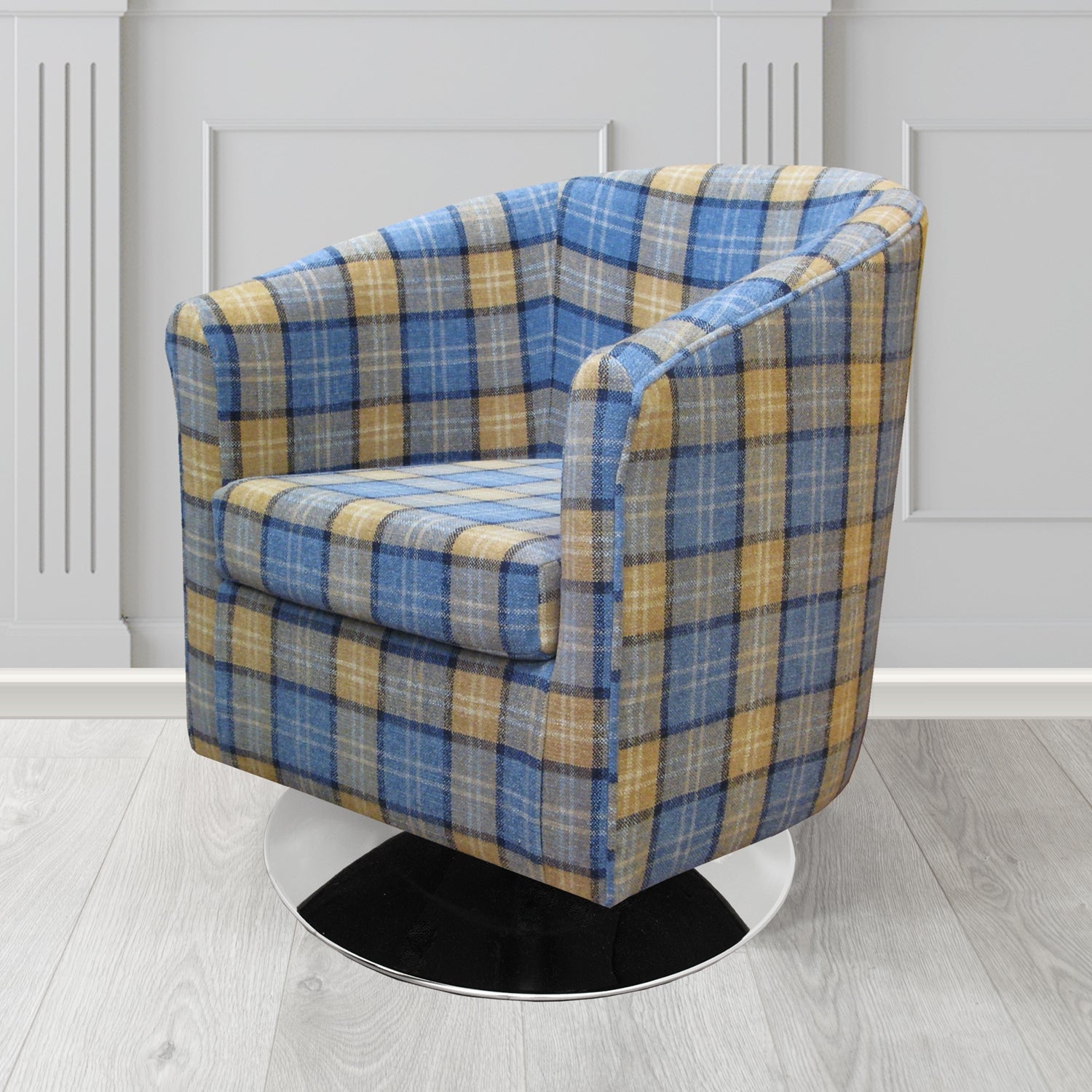 Tuscany Swivel Tub Chair in Lana Tartan Crib 5 Fabric