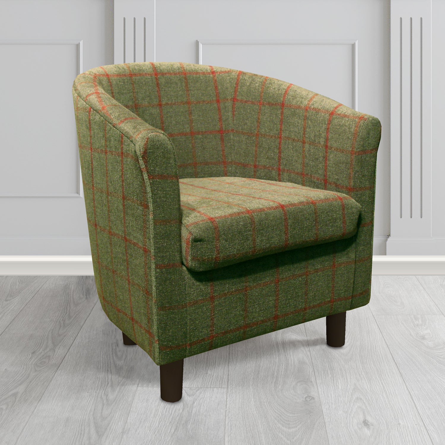 Tuscany Tub Chair in Cristina Marrone Lana Check Tartan Crib 5 Fabric