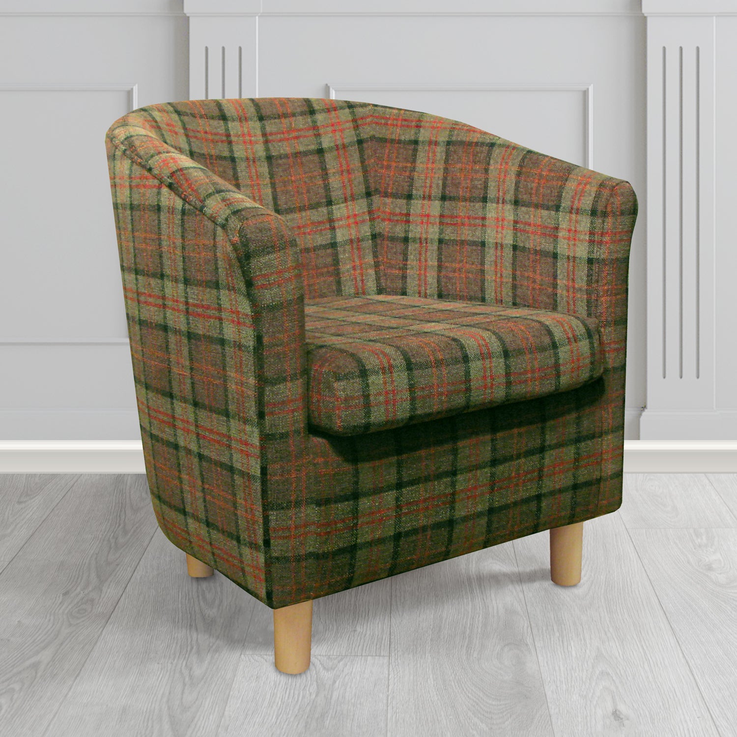 Tuscany Tub Chair in Cristina Marrone Lana Tartan Crib 5 Fabric