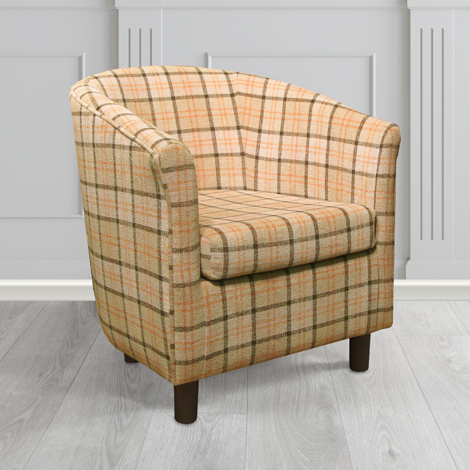 Tuscany Tub Chair in Cristina Marrone Lana Tartan Crib 5 Fabric