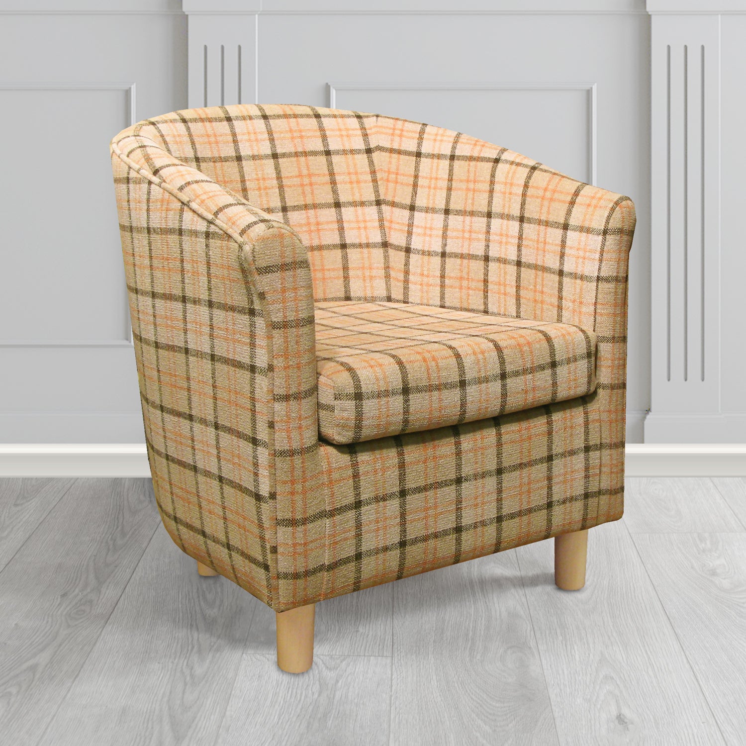 Tuscany Tub Chair in Cristina Marrone Lana Tartan Crib 5 Fabric
