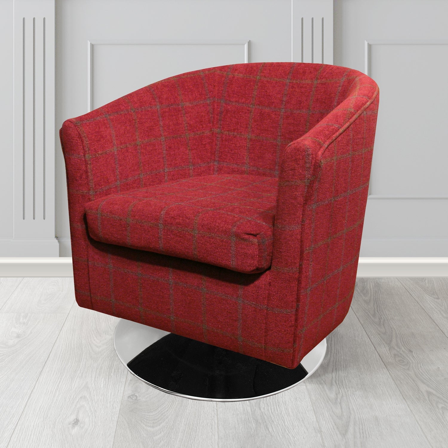 Tuscany Swivel Tub Chair in Cristina Marrone Lana Check Tartan Crib 5 Fabric