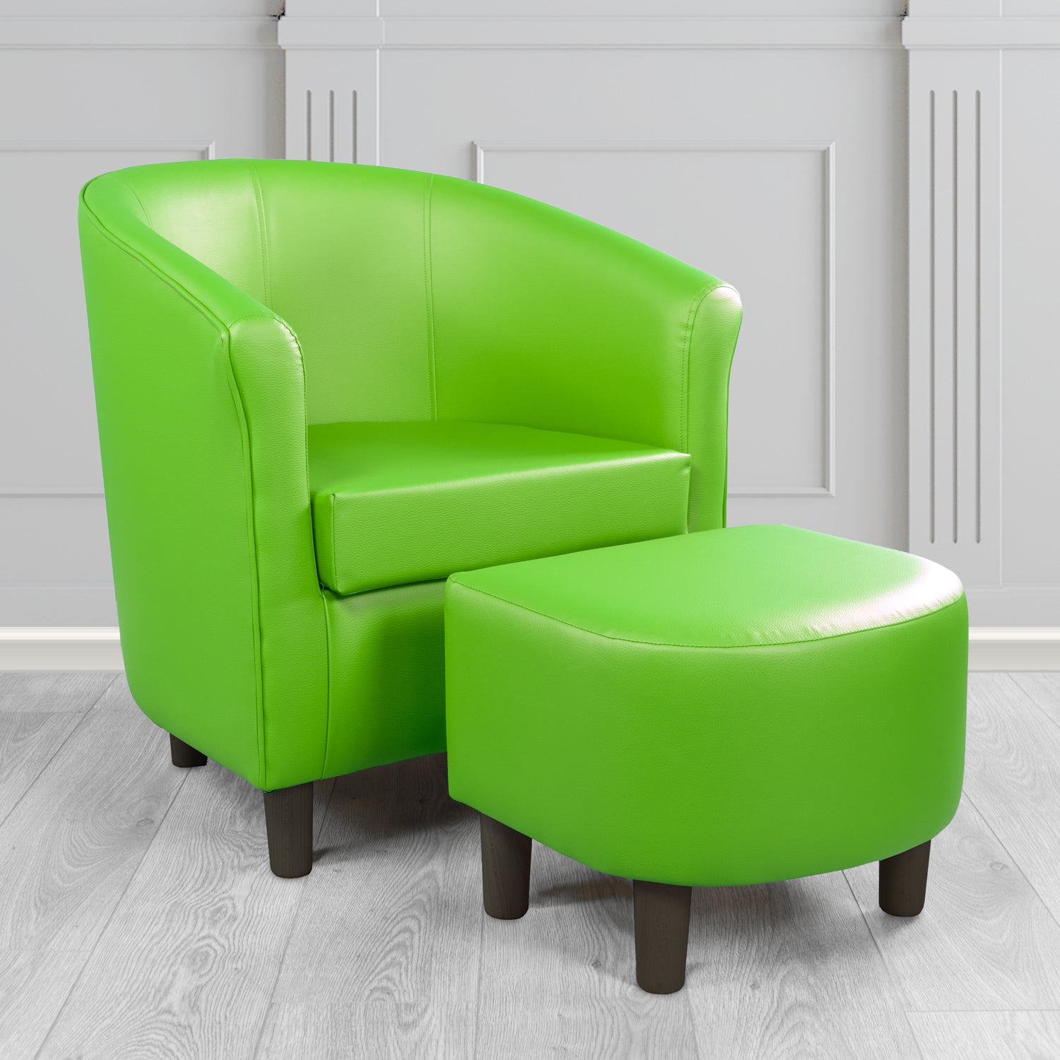 Tuscany Tub Chair with Footstool Set in Madrid Lime Faux Leather - The Tub Chair Shop