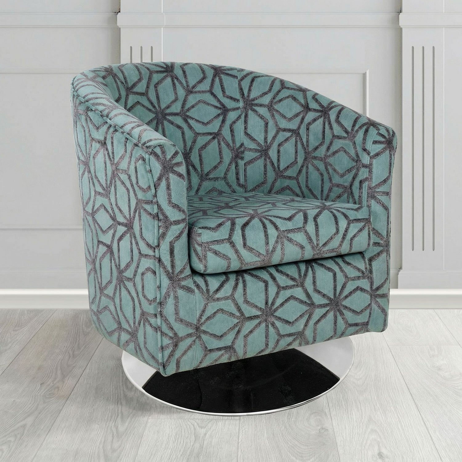 Tuscany Swivel Tub Chair in Panaz Fabrics Lexington Corinthia Geometric Crib 5 Velvet Fabric