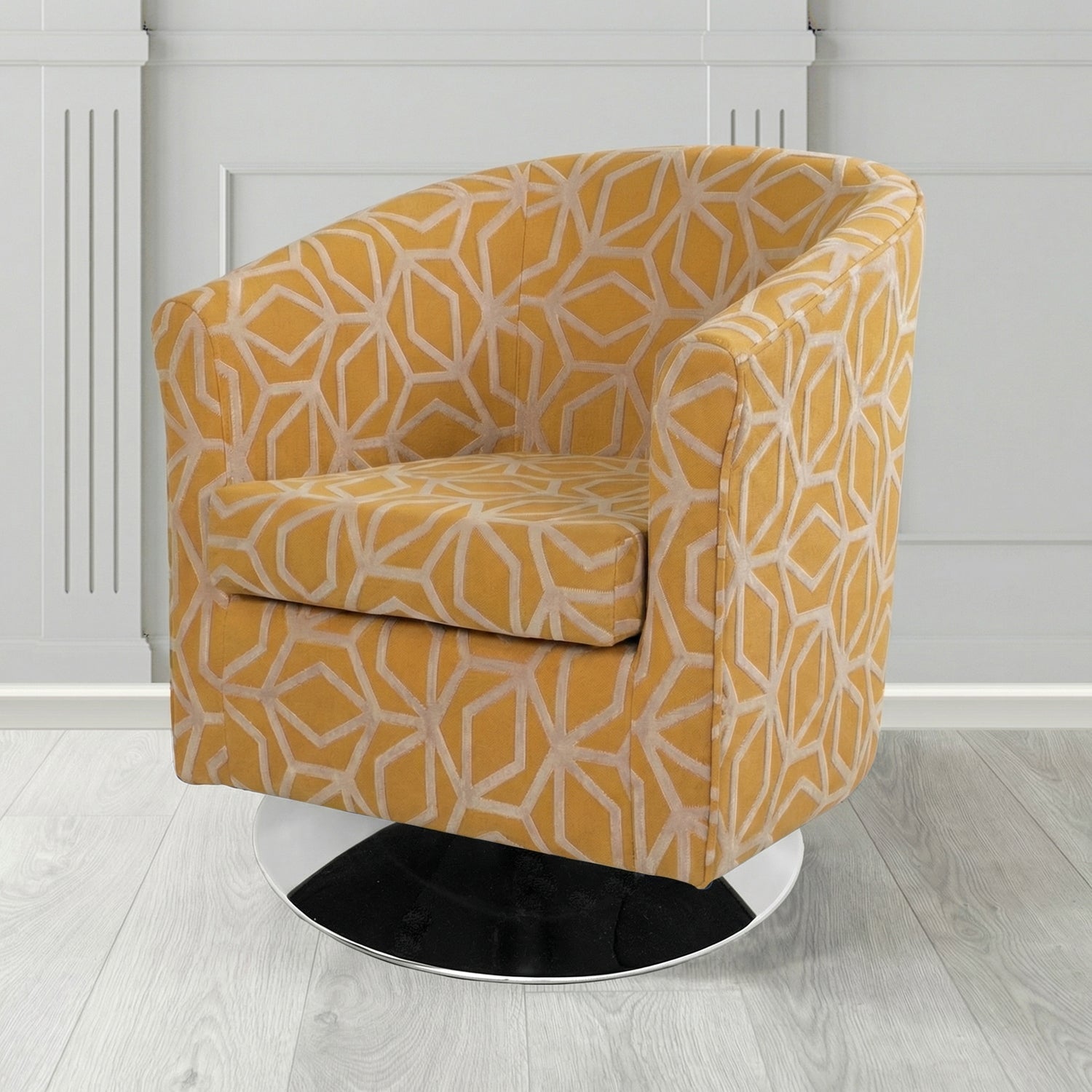 Tuscany Swivel Tub Chair in Panaz Fabrics Lexington Corinthia Geometric Crib 5 Velvet Fabric