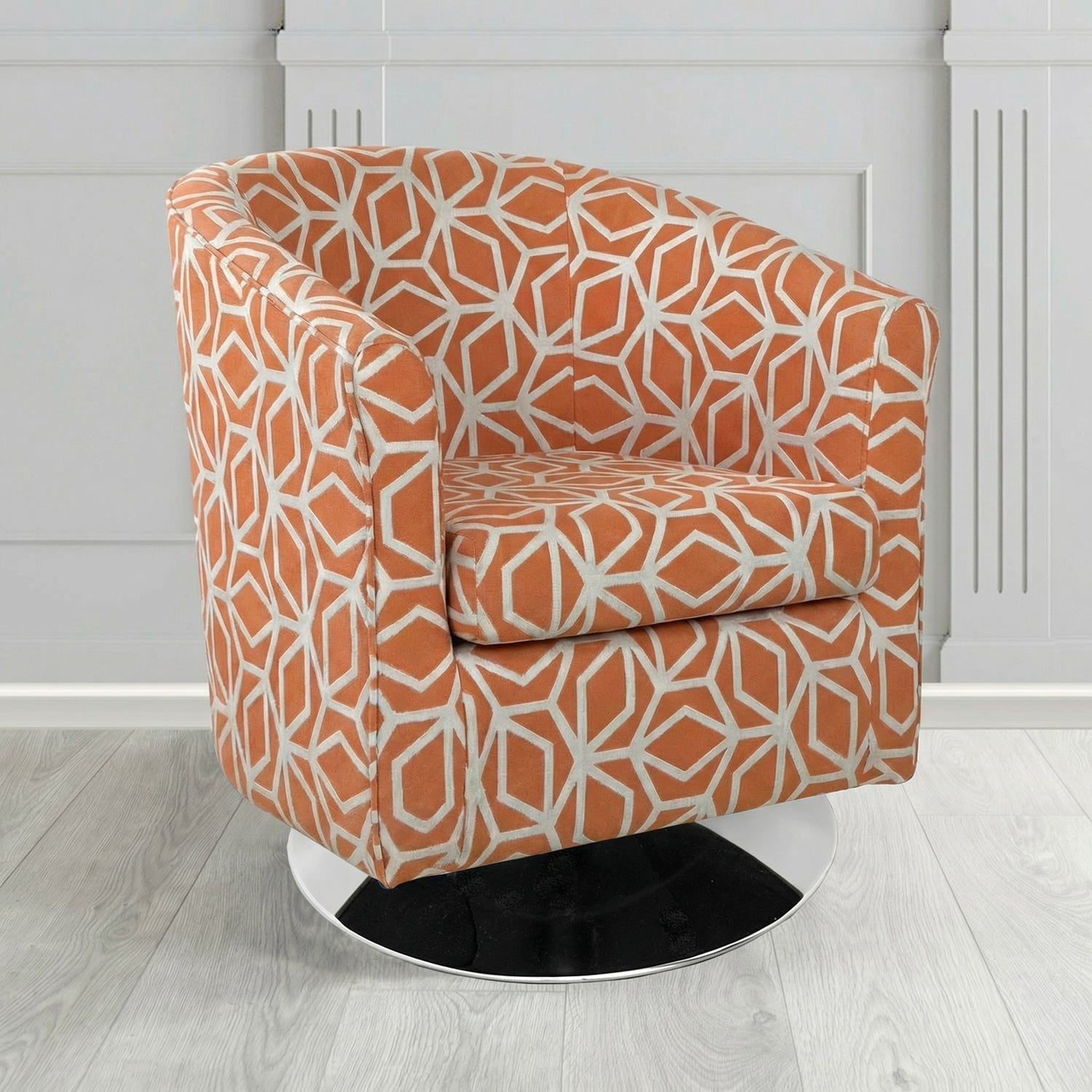 Tuscany Swivel Tub Chair in Panaz Fabrics Lexington Corinthia Geometric Crib 5 Velvet Fabric