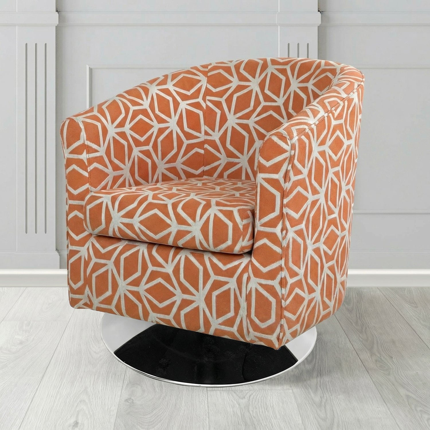 Tuscany Swivel Tub Chair in Panaz Fabrics Lexington Corinthia Geometric Crib 5 Velvet Fabric