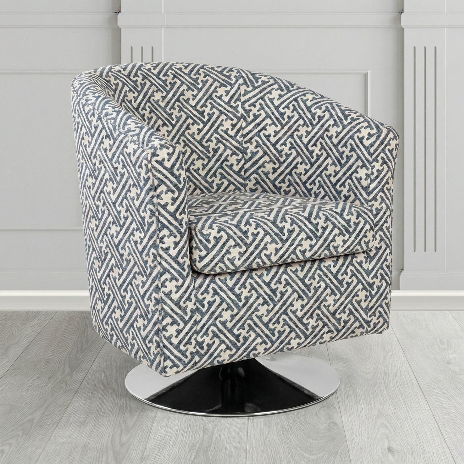 Tuscany Swivel Tub Chair in Fryett's Paulo Geometric Pattern Fabric