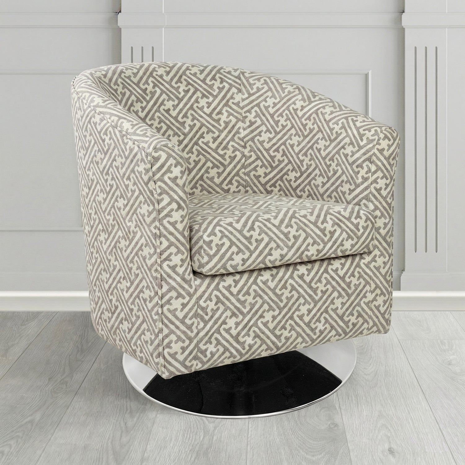 Tuscany Swivel Tub Chair in Fryett's Paulo Geometric Pattern Fabric