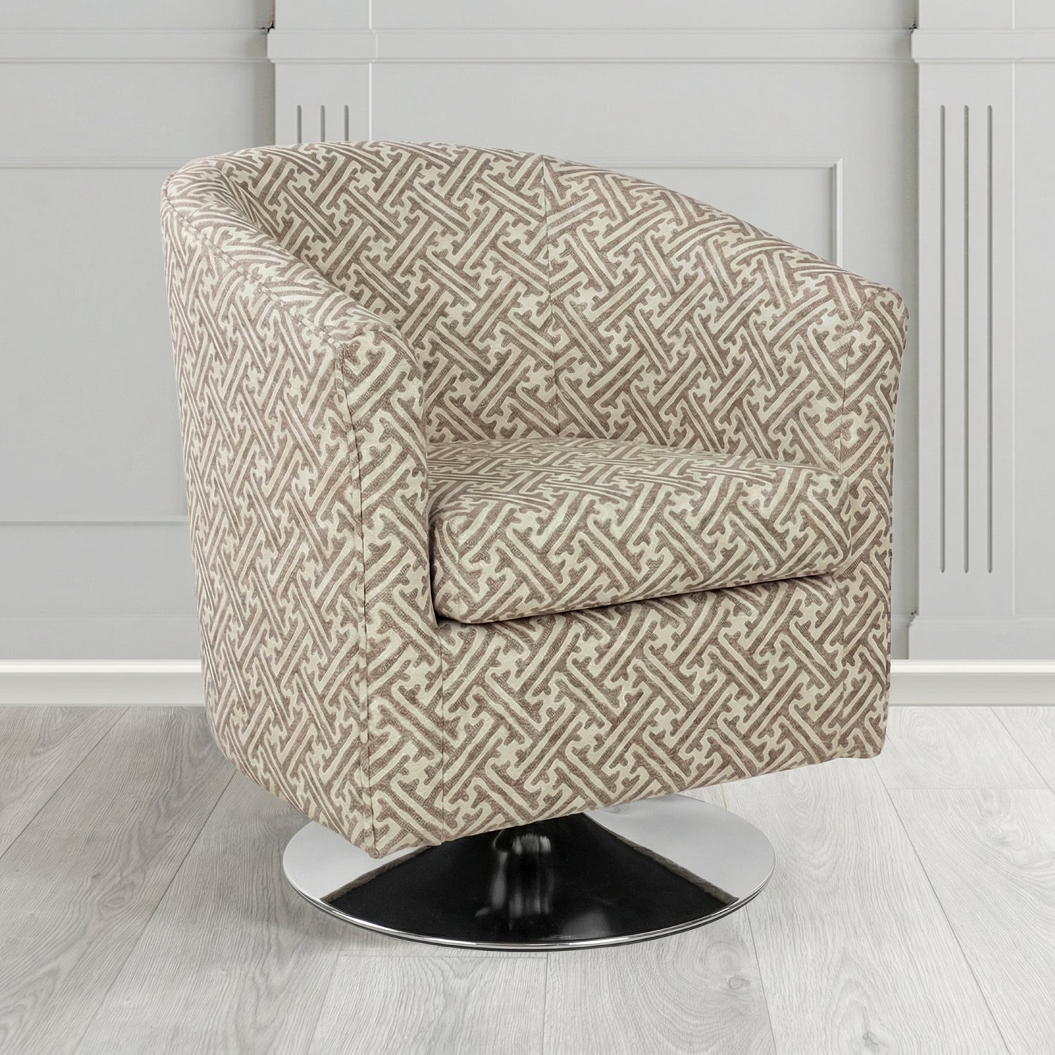 Tuscany Swivel Tub Chair in Fryett's Paulo Geometric Pattern Fabric