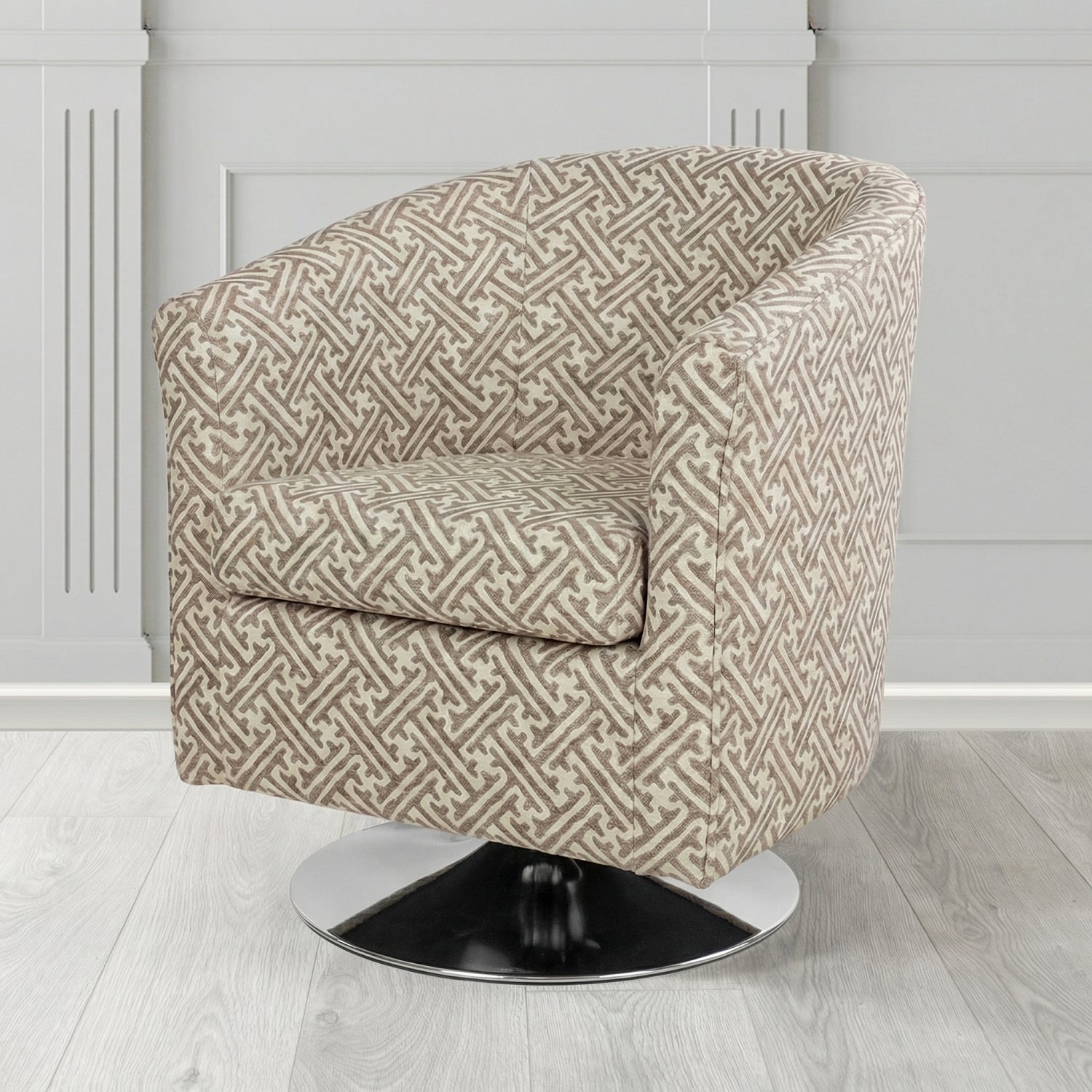 Tuscany Swivel Tub Chair in Fryett's Paulo Geometric Pattern Fabric