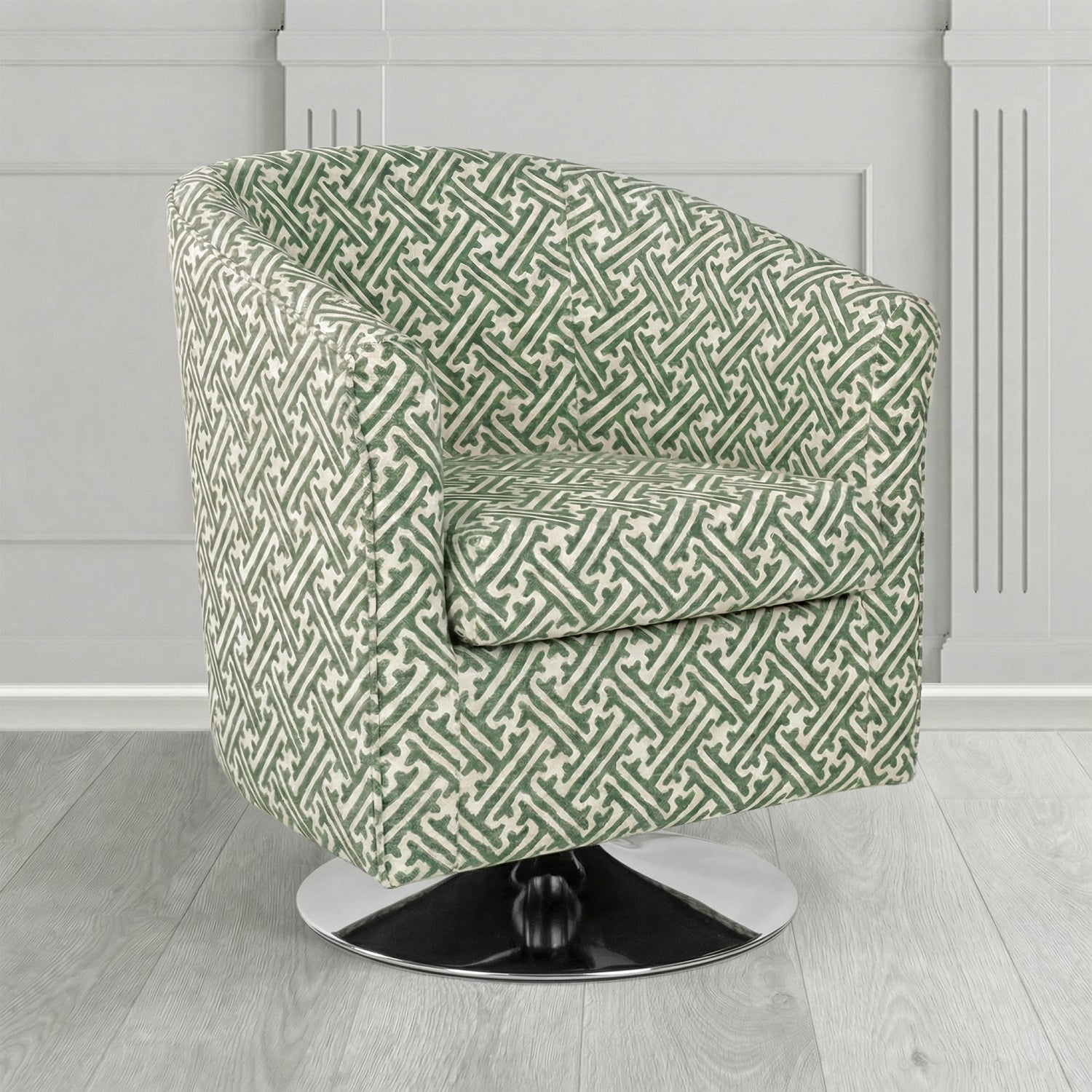 Tuscany Swivel Tub Chair in Fryett's Paulo Geometric Pattern Fabric