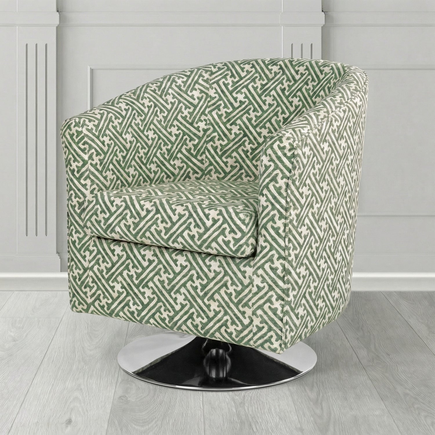 Tuscany Swivel Tub Chair in Fryett's Paulo Geometric Pattern Fabric