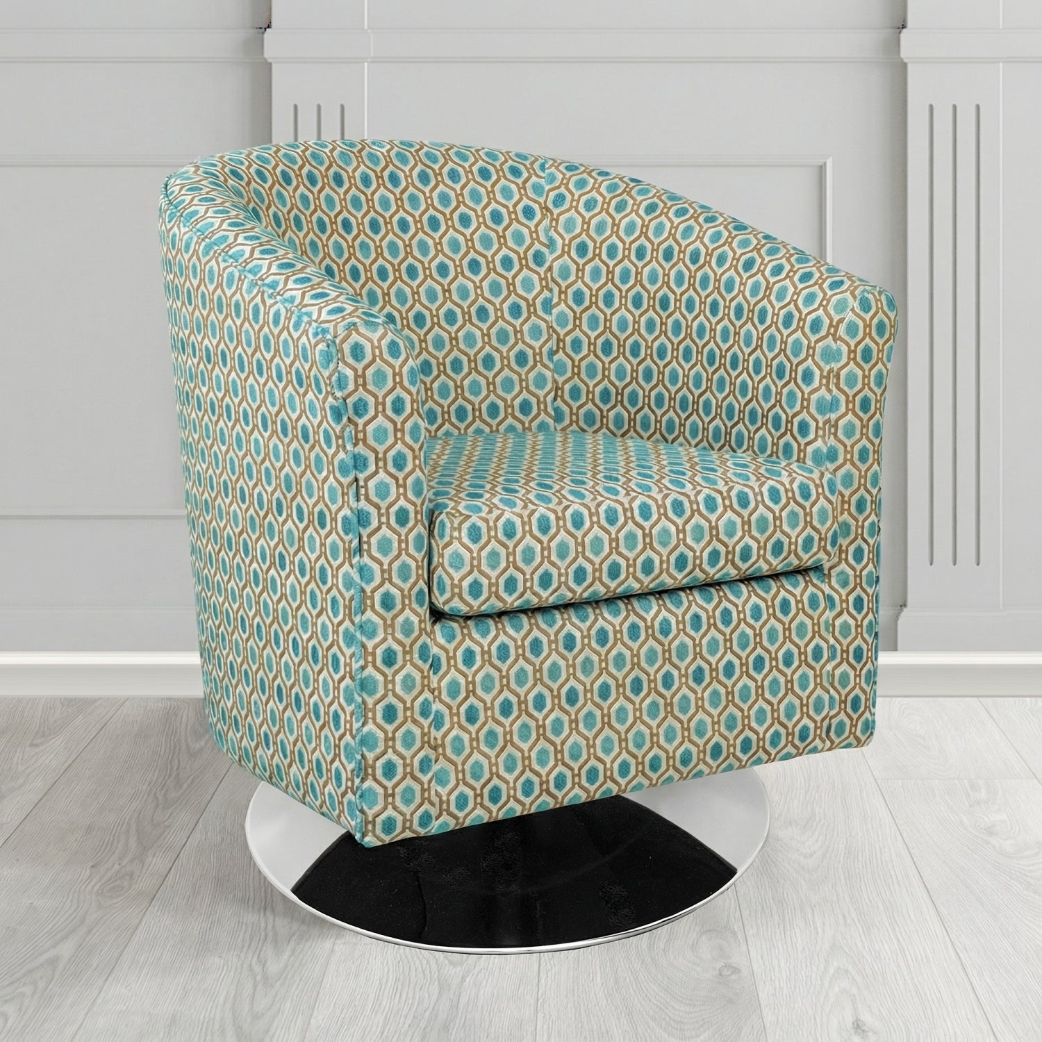 Tuscany Swivel Tub Chair in Fryett's Recco Geometric Pattern Fabric