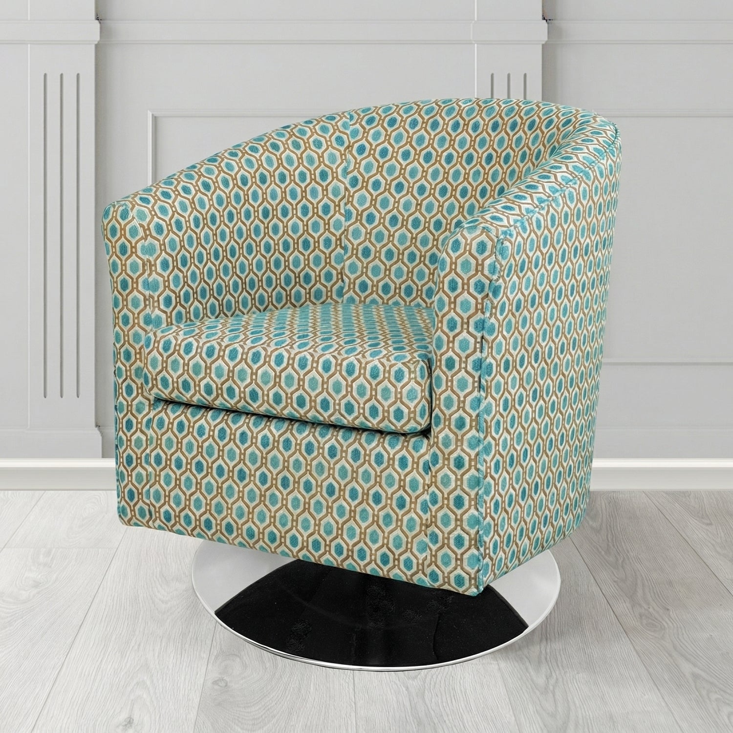 Tuscany Swivel Tub Chair in Fryett's Recco Geometric Pattern Fabric