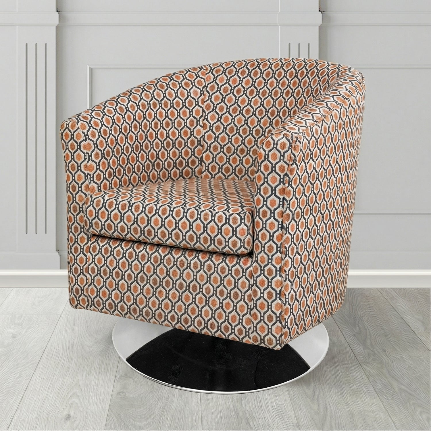 Tuscany Swivel Tub Chair in Fryett's Recco Geometric Pattern Fabric