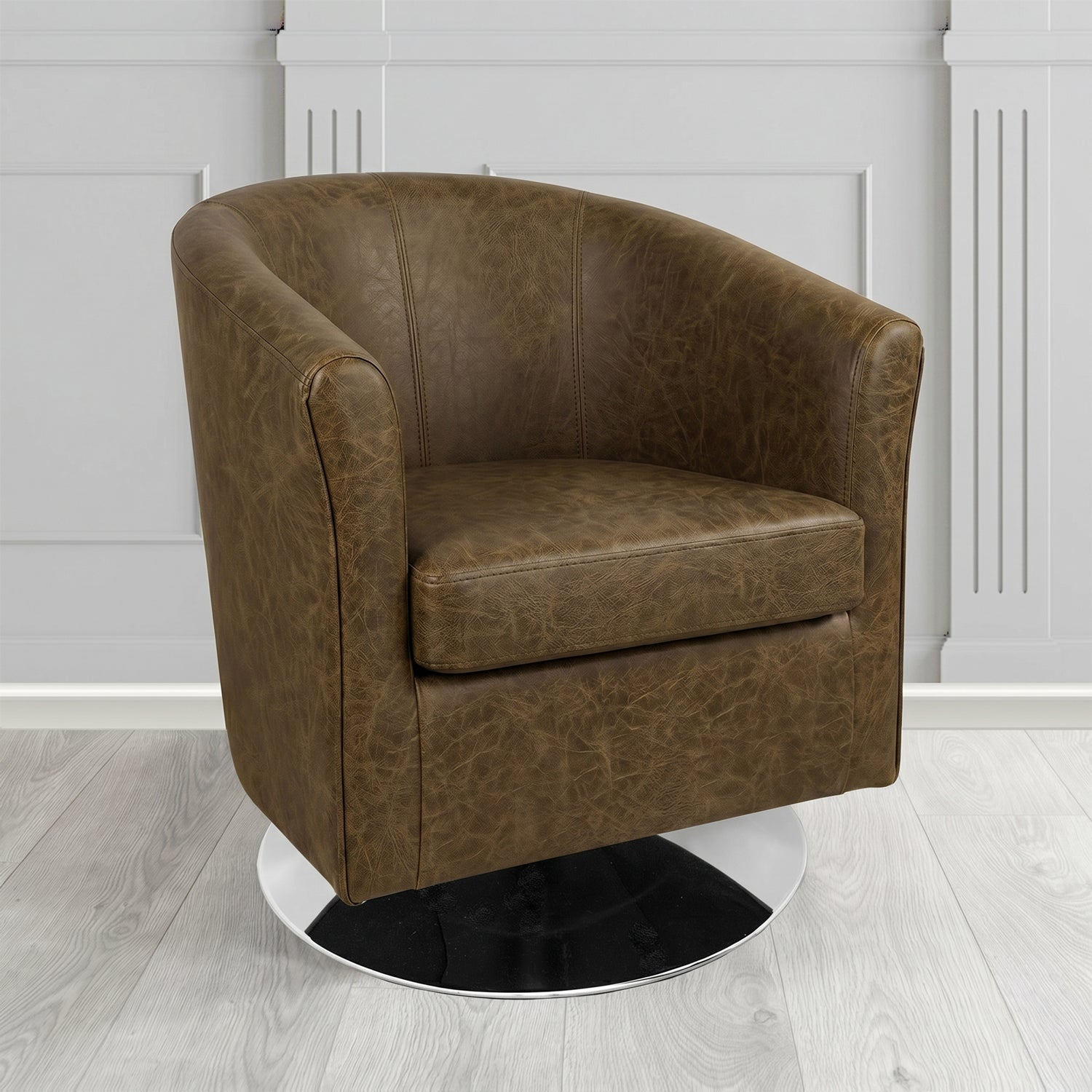 Tuscany Swivel Tub Chair in Crest Leather Saloon Semi-Aniline Crib 5 Genuine Leather