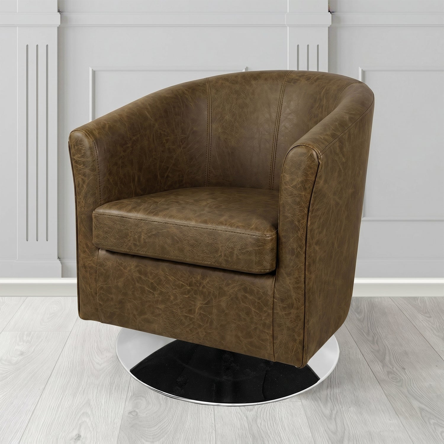 Tuscany Swivel Tub Chair in Crest Leather Saloon Semi-Aniline Crib 5 Genuine Leather
