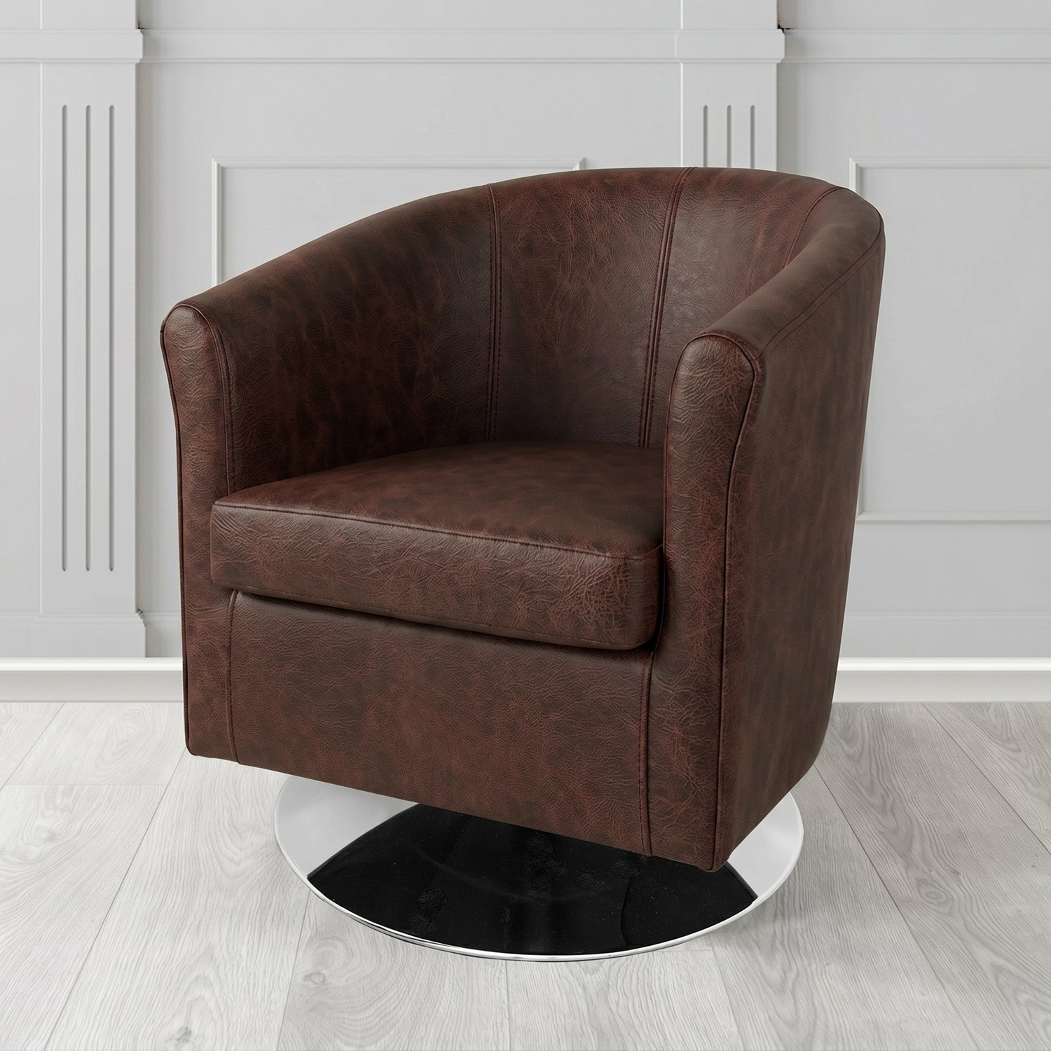 Tuscany Swivel Tub Chair in Crest Leather Saloon Semi-Aniline Crib 5 Genuine Leather
