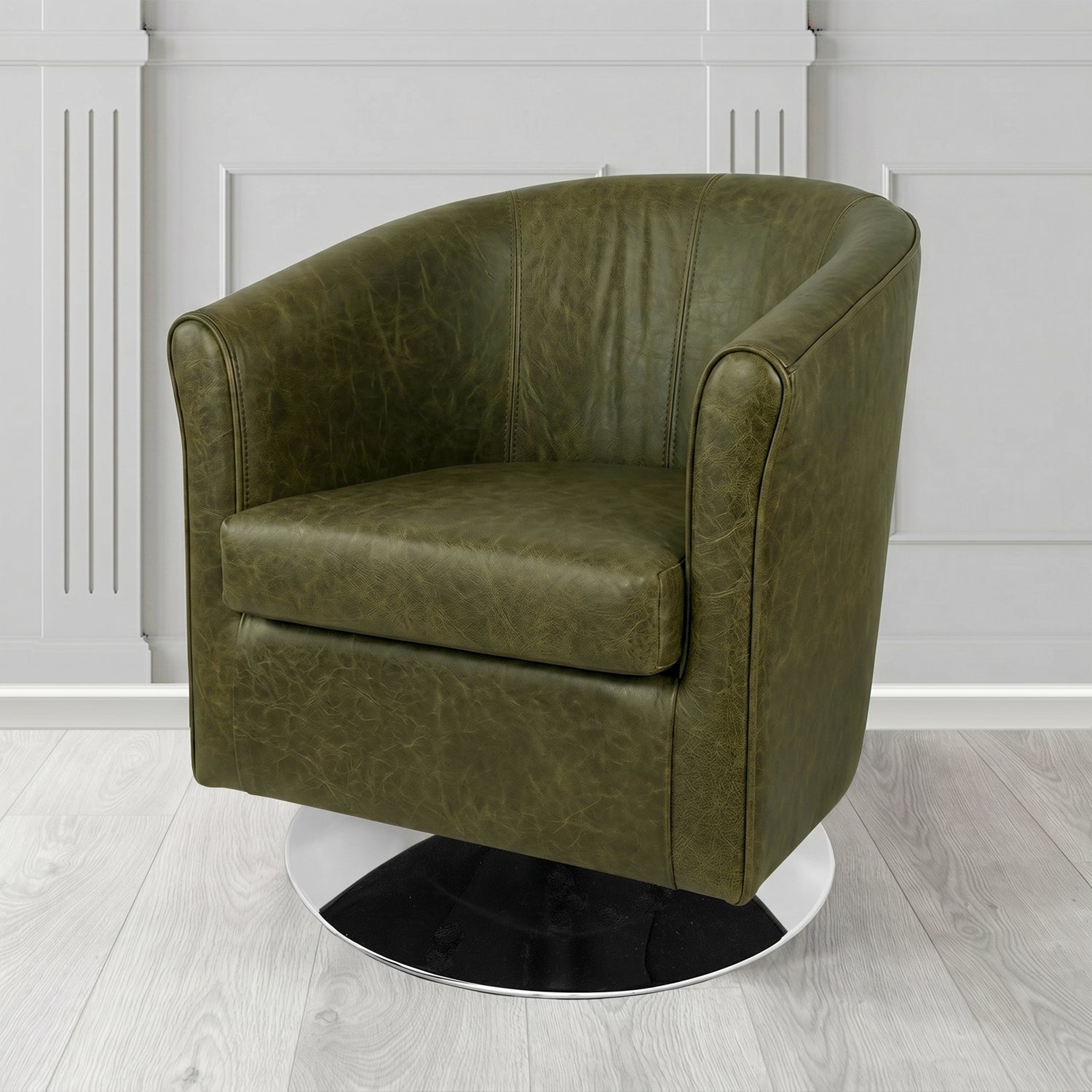 Tuscany Swivel Tub Chair in Crest Leather Saloon Semi-Aniline Crib 5 Genuine Leather