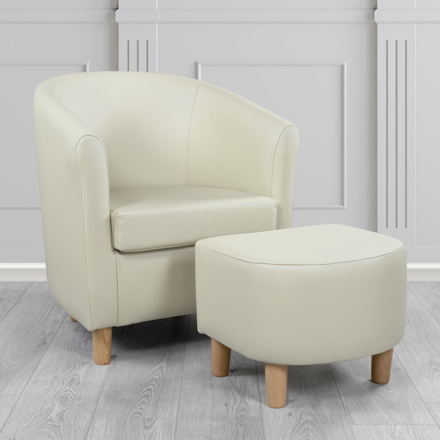 Tuscany Shelly Almond Crib 5 Genuine Leather Tub Chair & Footstool Set
