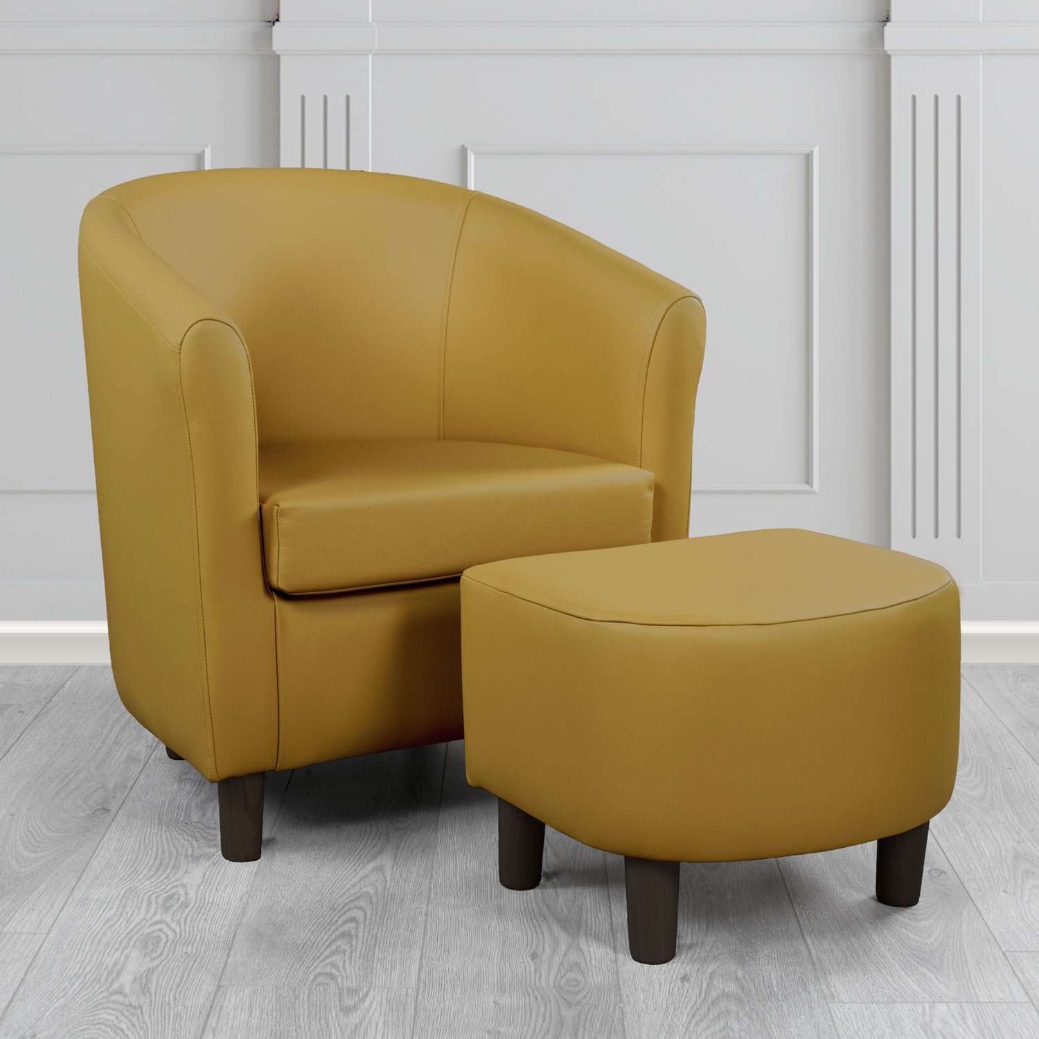 Tuscany Shelly Parchment Crib 5 Genuine Leather Tub Chair & Footstool Set