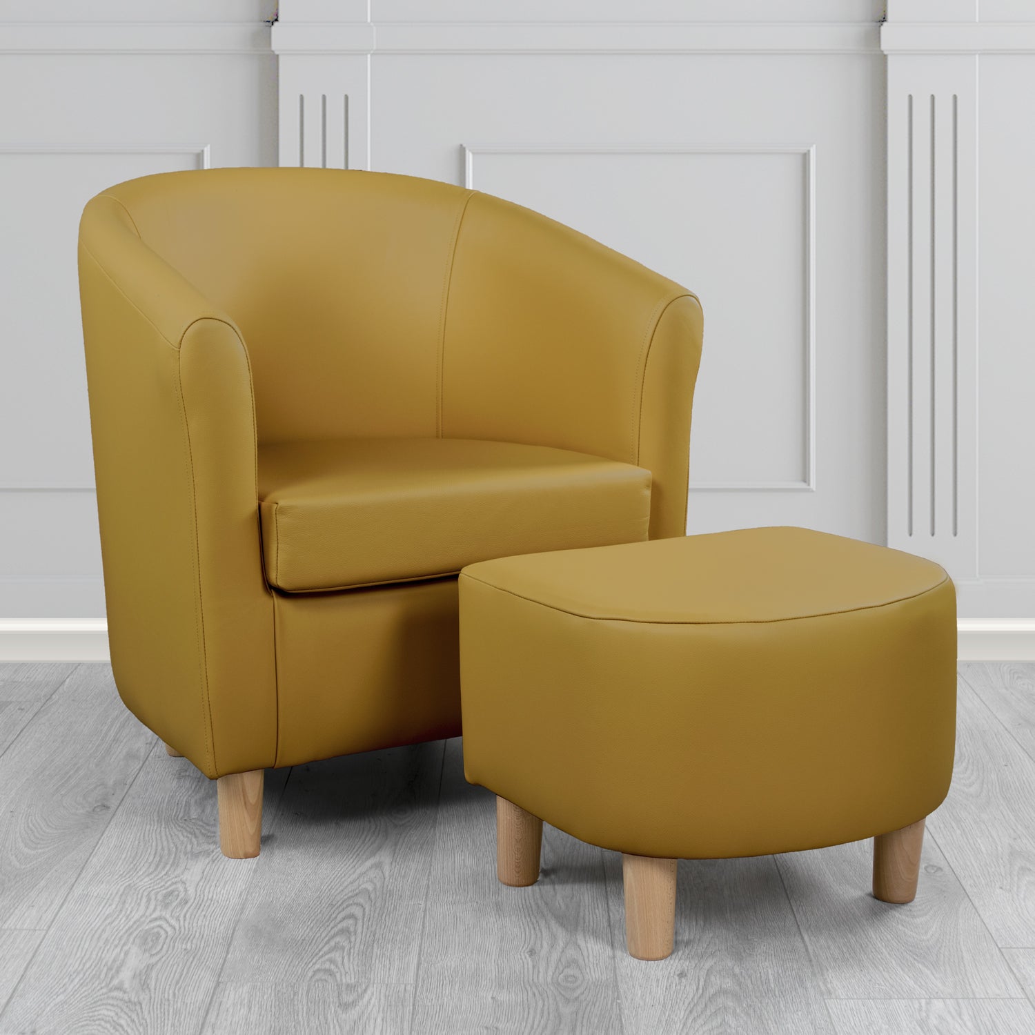 Tuscany Shelly Parchment Crib 5 Genuine Leather Tub Chair & Footstool Set