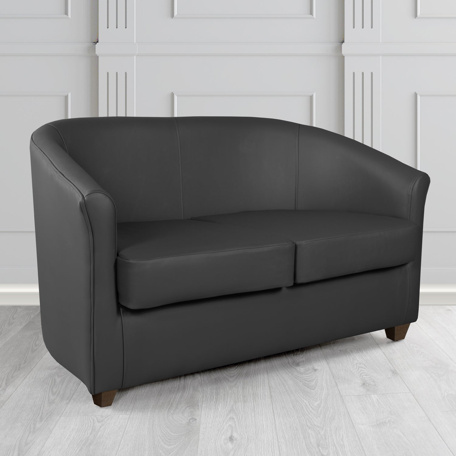 Cannes Shelly Black Crib 5 Genuine Leather 2 Seater Tub Sofa - The Tub Chair Shop