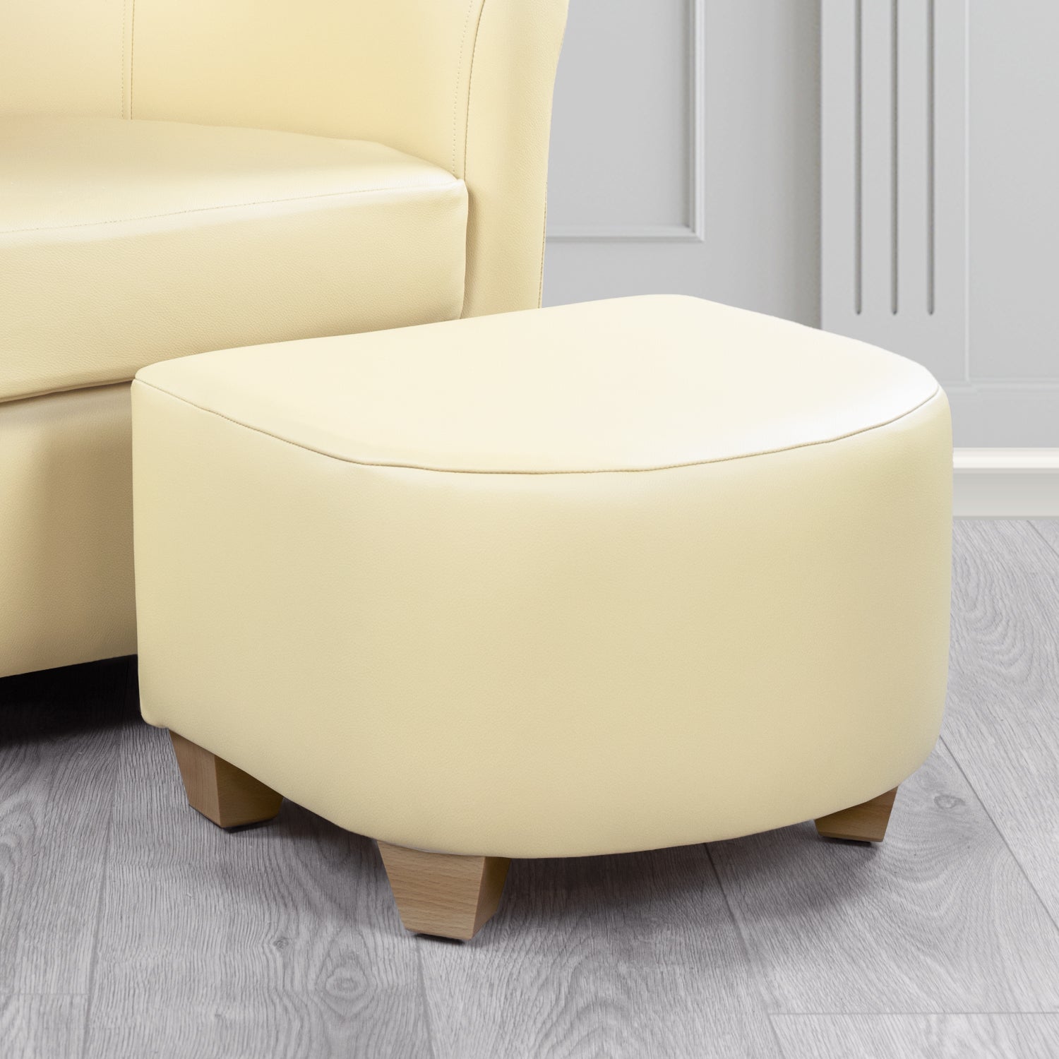 Cream leather shop footstool