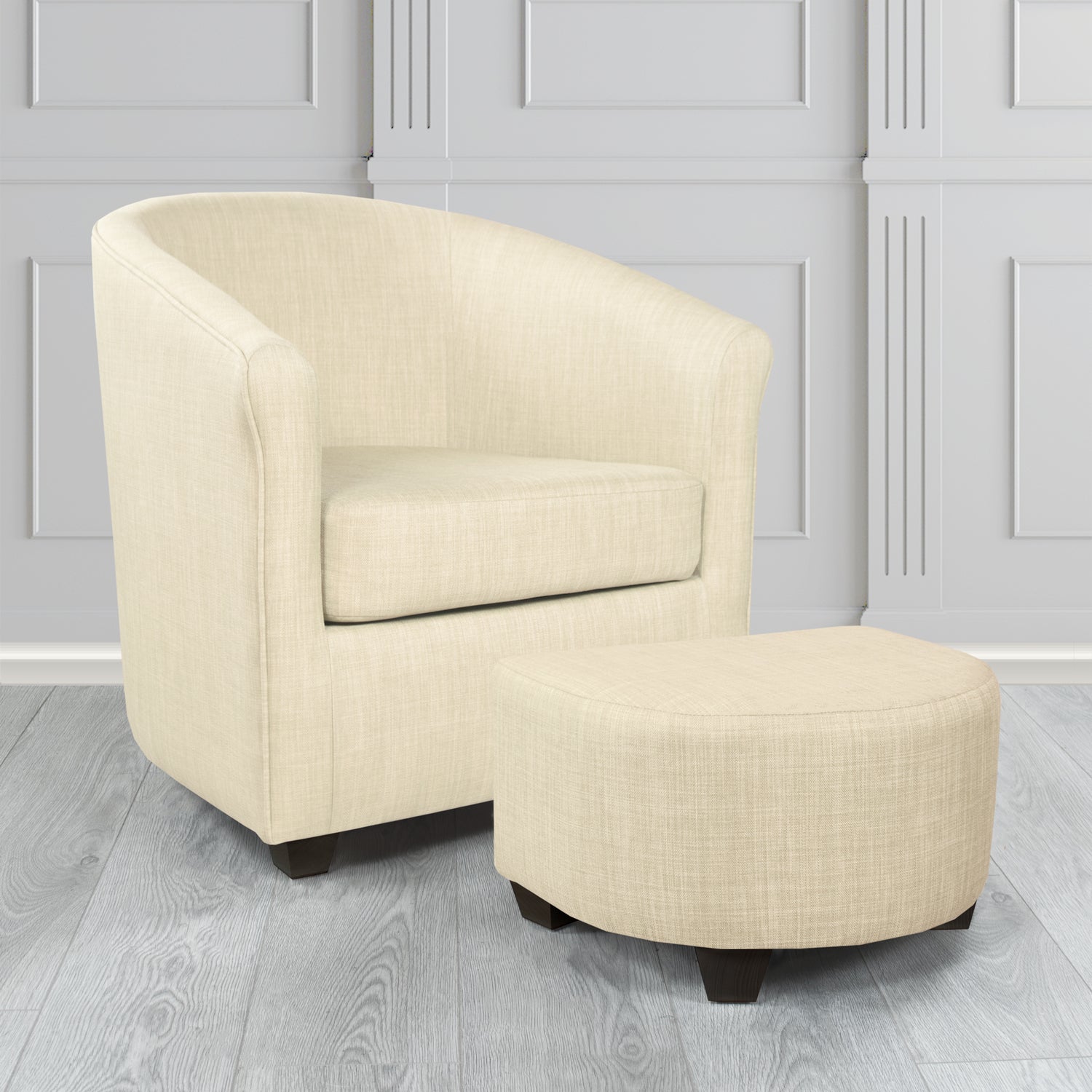 Cannes Charles Cream Plain Linen Fabric Tub Chair & Footstool Set - The Tub Chair Shop