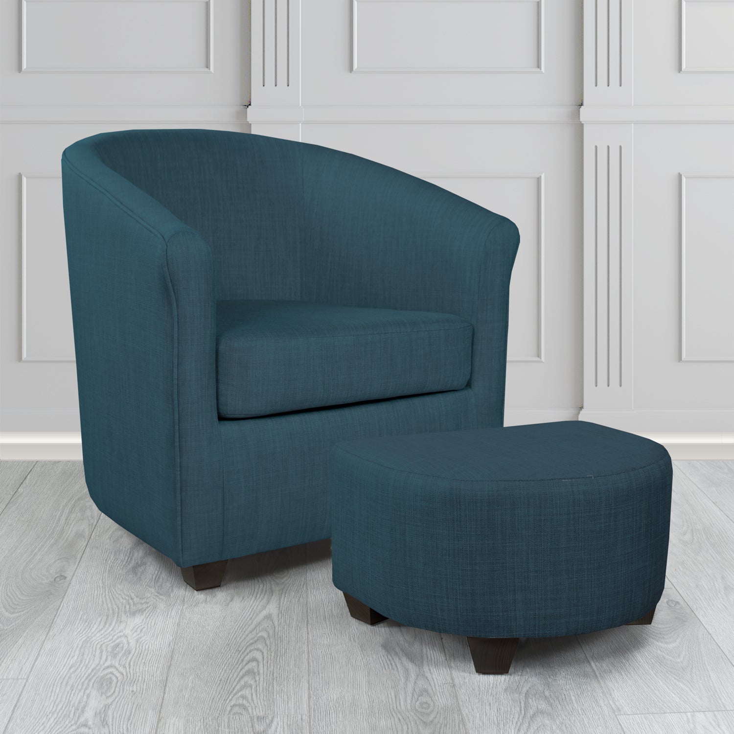 Cannes Charles Midnight Plain Linen Fabric Tub Chair & Footstool Set - The Tub Chair Shop