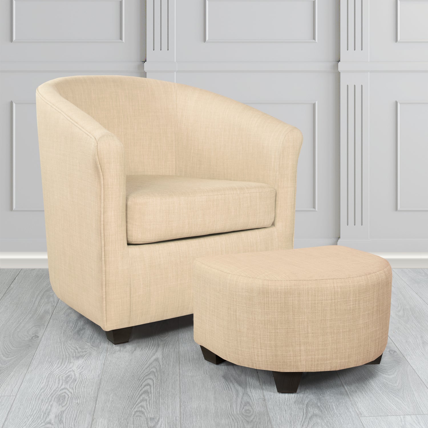 Cannes Charles Pearl Plain Linen Fabric Tub Chair & Footstool Set - The Tub Chair Shop