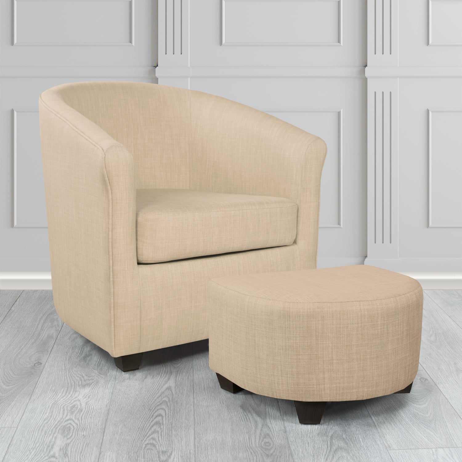Cannes Charles Sand Plain Linen Fabric Tub Chair & Footstool Set - The Tub Chair Shop