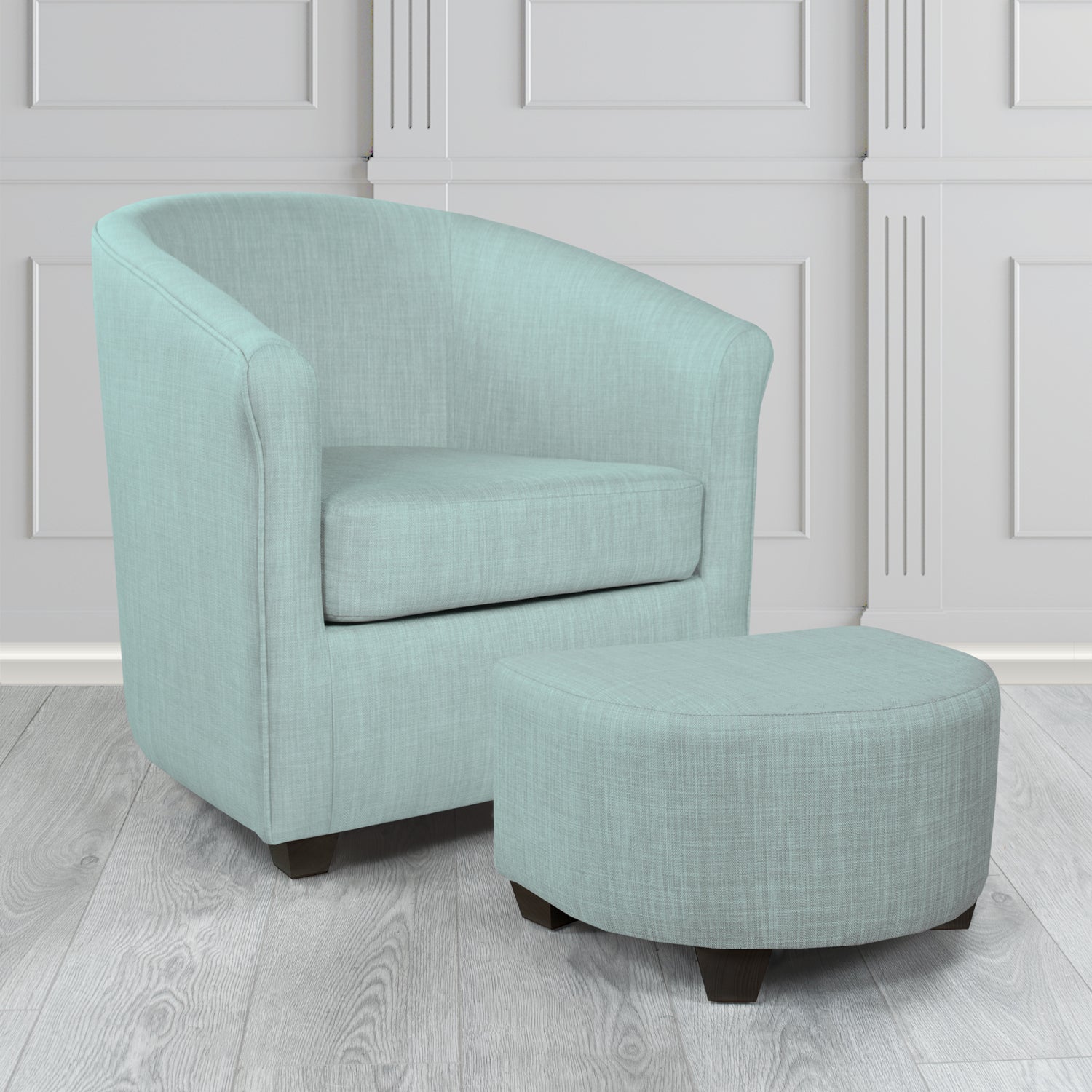 Cannes Charles Sky Plain Linen Fabric Tub Chair & Footstool Set - The Tub Chair Shop