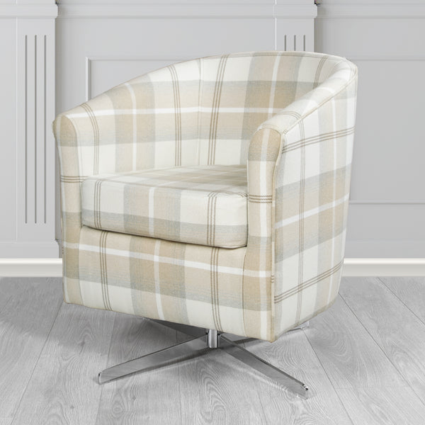Cannes Balmoral Natural Tartan Fabric Swivel Tub Chair Tubz UK