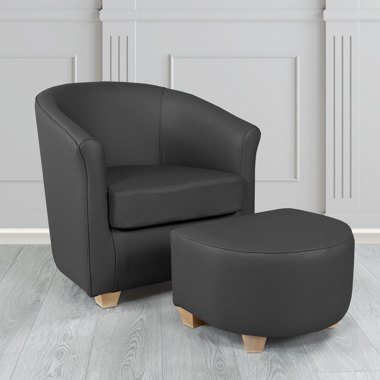 Cannes Contempo Black Crib 5 Genuine Leather Tub Chair & Footstool Set