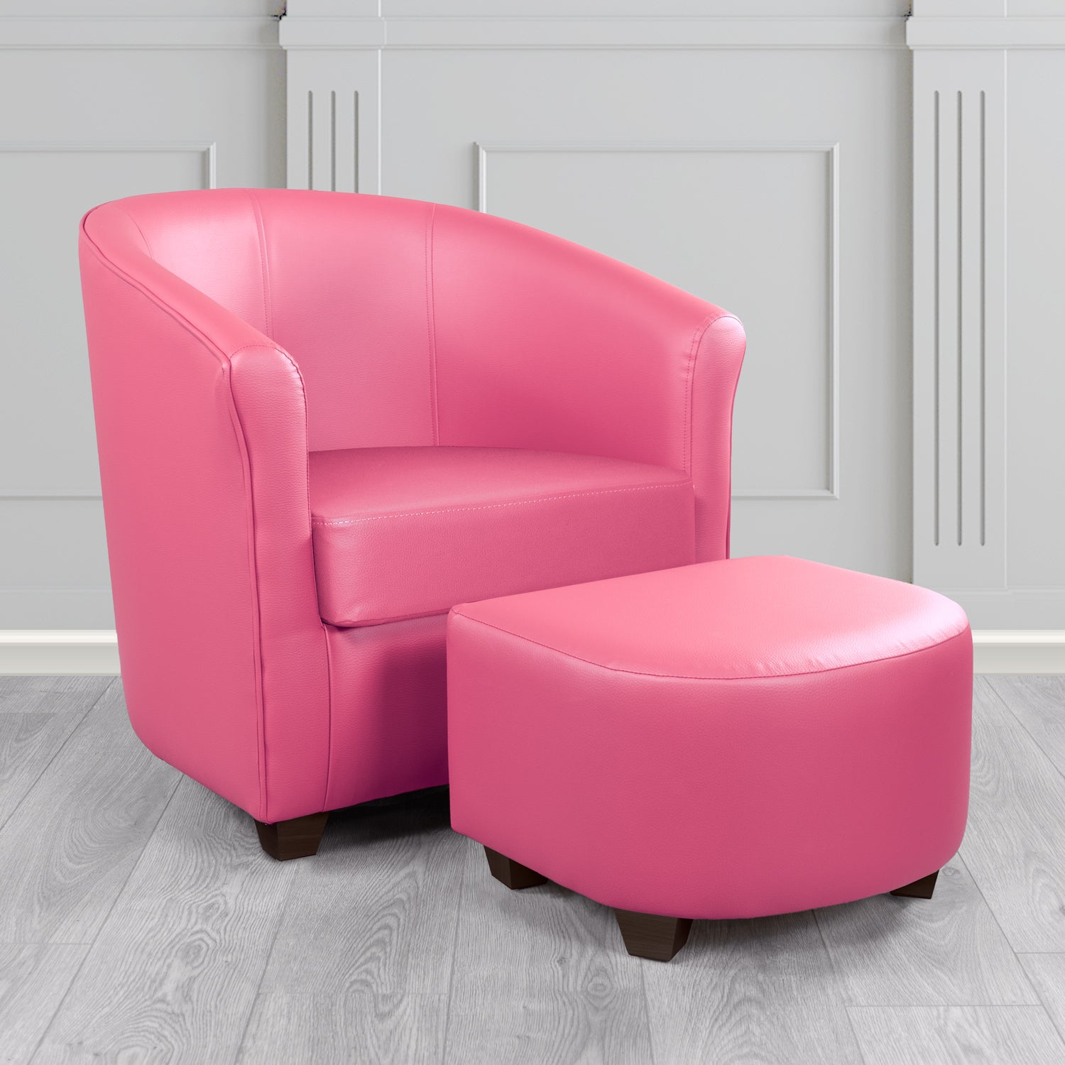 Cannes Tub Chair with Footstool Set in Just Colour Candy Crib 5 Faux Leather - The Tub Chair Shop
