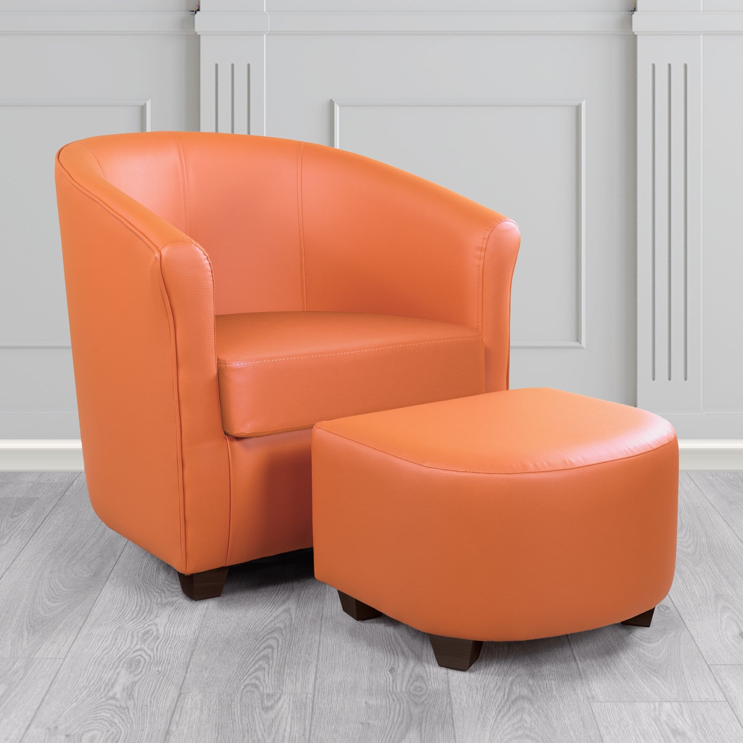 Cannes Tub Chair with Footstool Set in Just Colour Gingersnap Crib 5 Faux Leather - The Tub Chair Shop