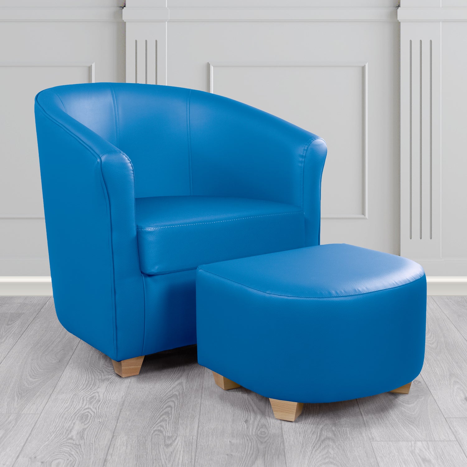 Cannes Tub Chair with Footstool Set in Just Colour Likoni Crib 5 Faux Leather - The Tub Chair Shop