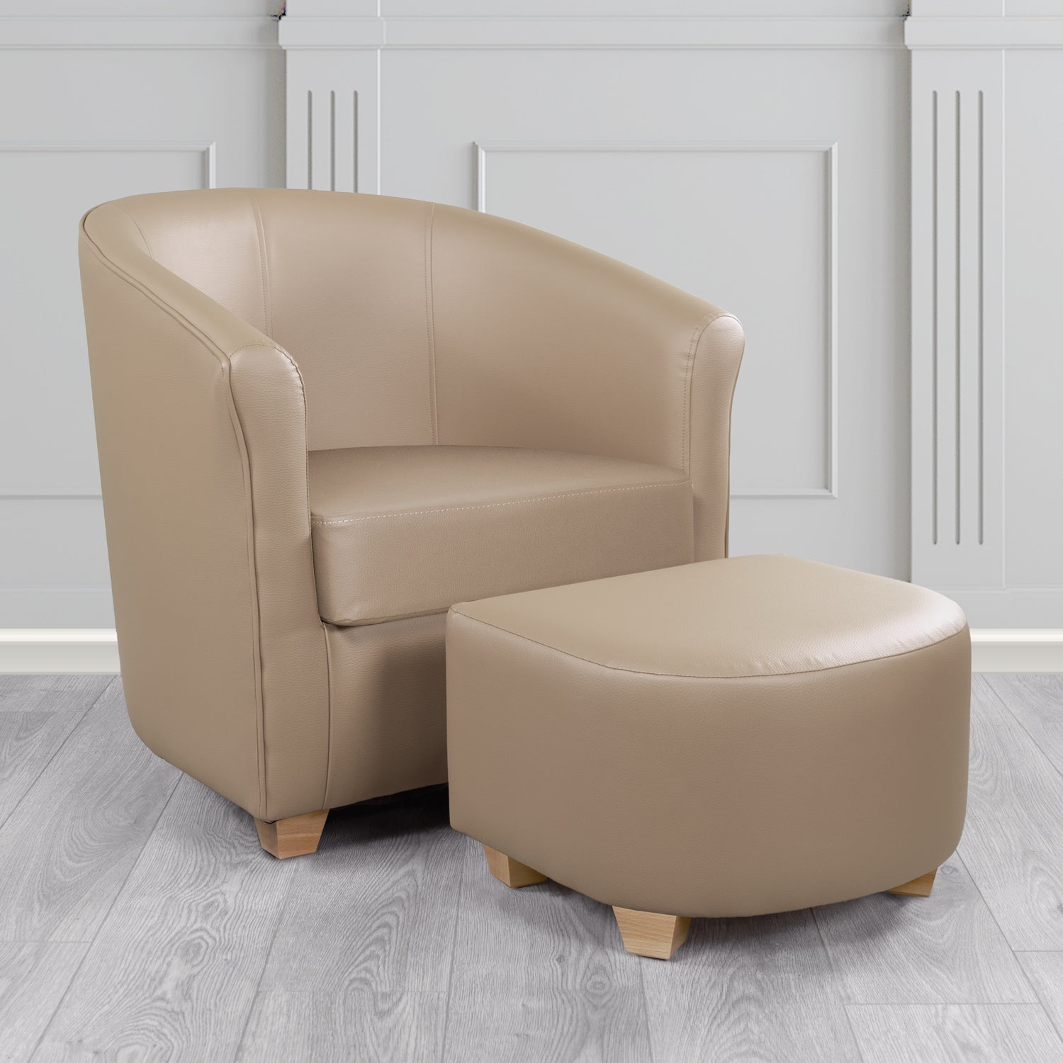 Cannes Tub Chair with Footstool Set in Just Colour Magnum Crib 5 Faux Leather - The Tub Chair Shop