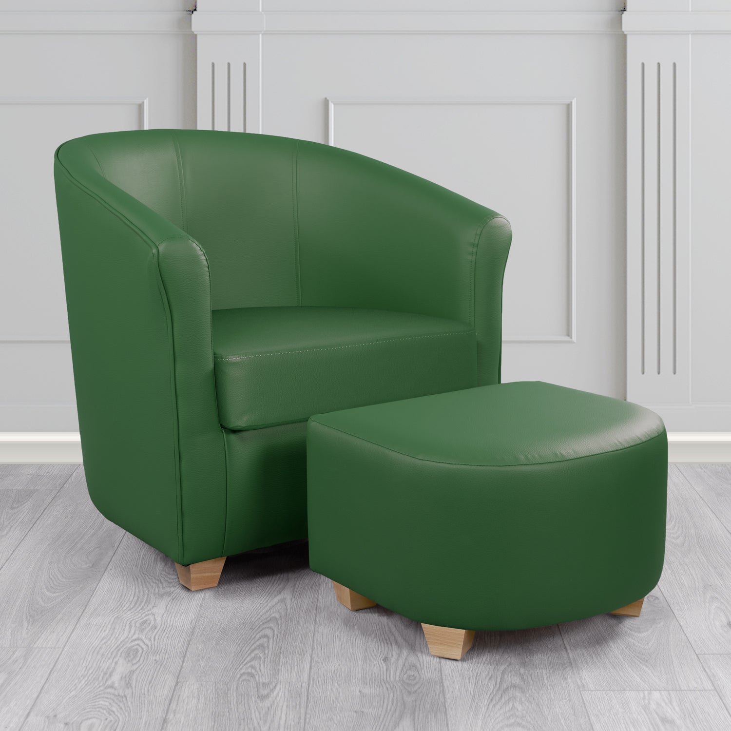 Cannes Tub Chair with Footstool Set in Just Colour Rainforest Crib 5 Faux Leather - The Tub Chair Shop