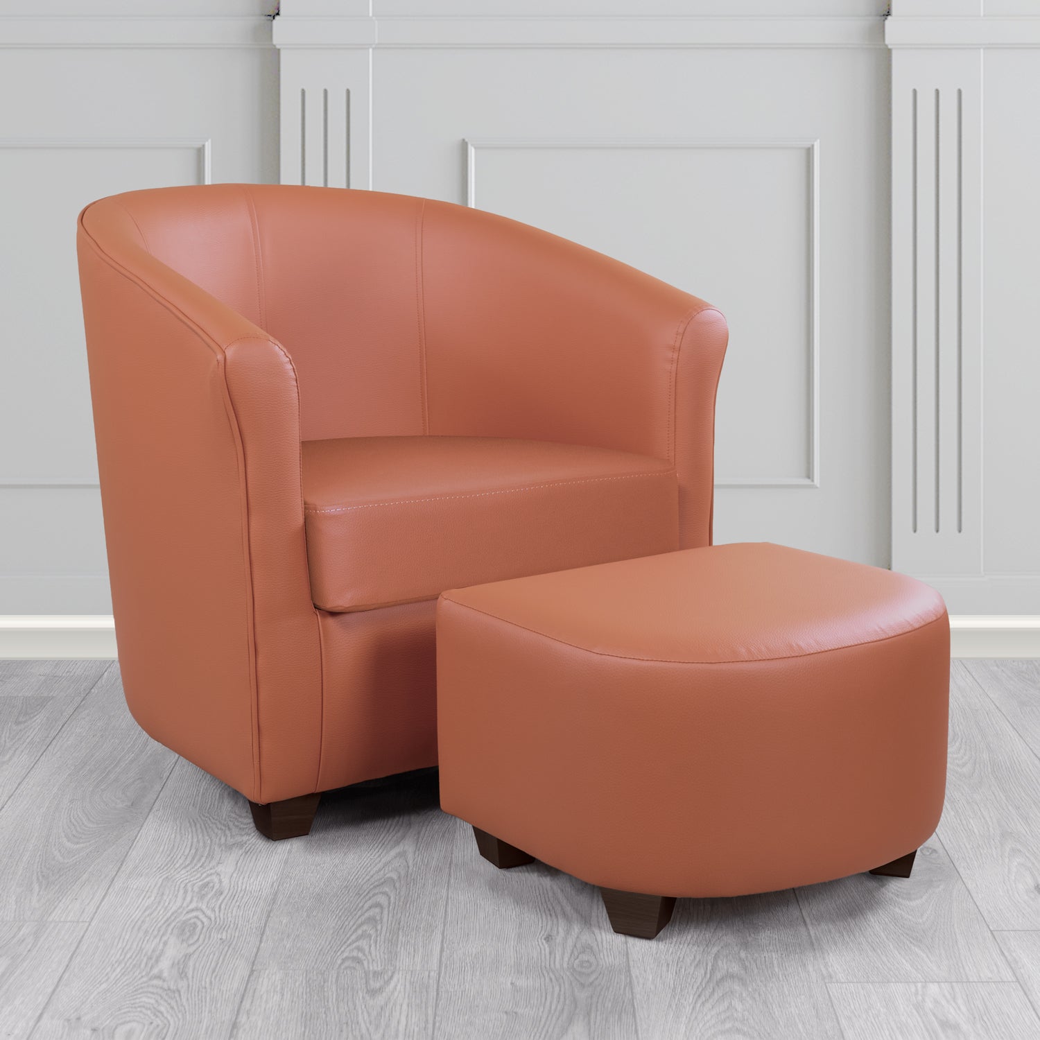 Cannes Tub Chair with Footstool Set in Just Colour Rusty Crib 5 Faux Leather - The Tub Chair Shop