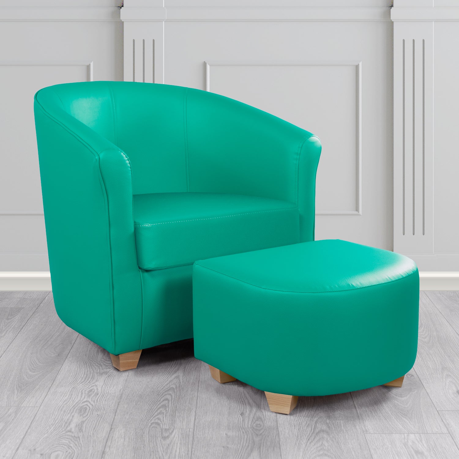 Cannes Tub Chair with Footstool Set in Just Colour Scrubs Crib 5 Faux Leather - The Tub Chair Shop