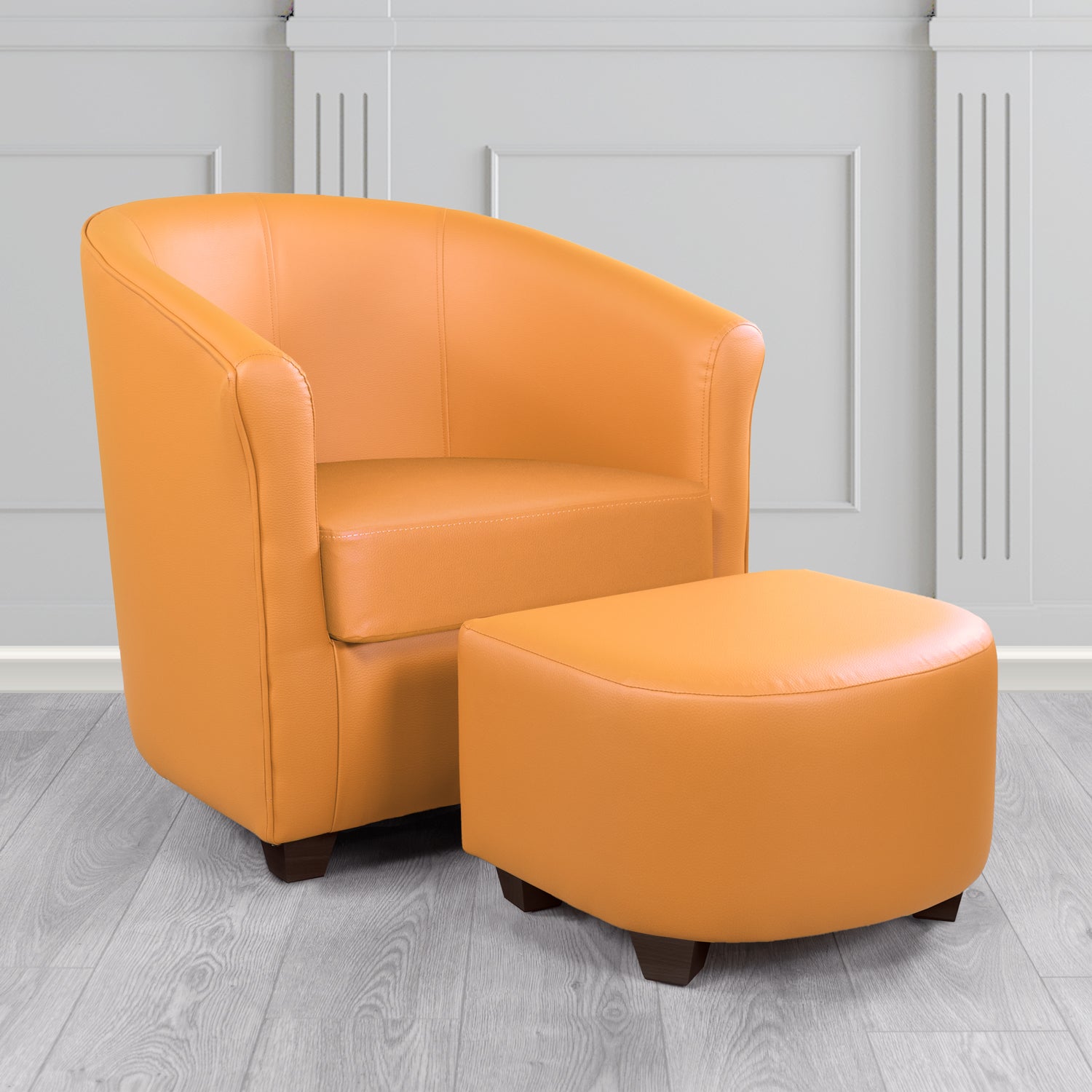 Cannes Tub Chair with Footstool Set in Just Colour Tangerine Crib 5 Faux Leather - The Tub Chair Shop