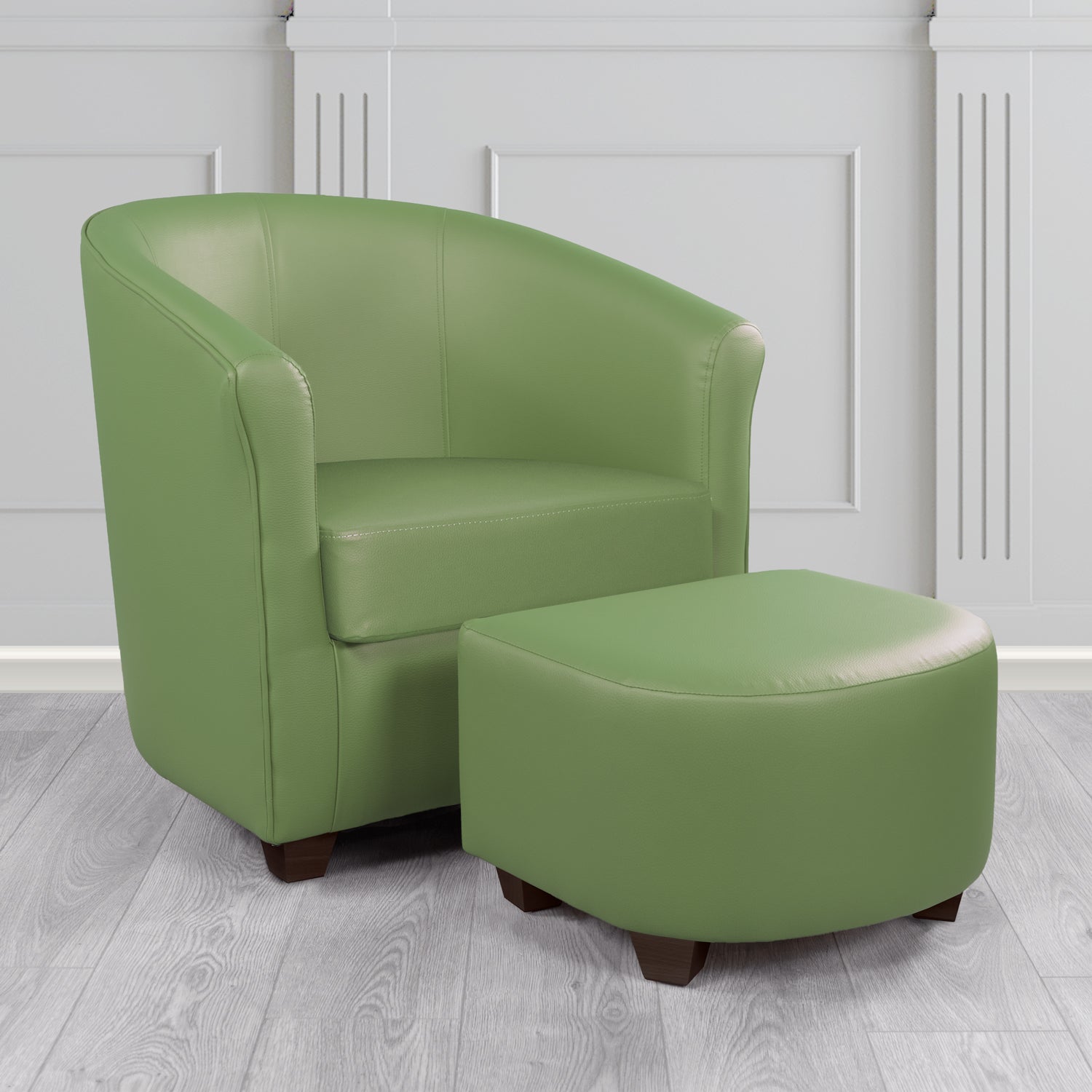 Cannes Tub Chair with Footstool Set in Just Colour Wasabi Crib 5 Faux Leather - The Tub Chair Shop